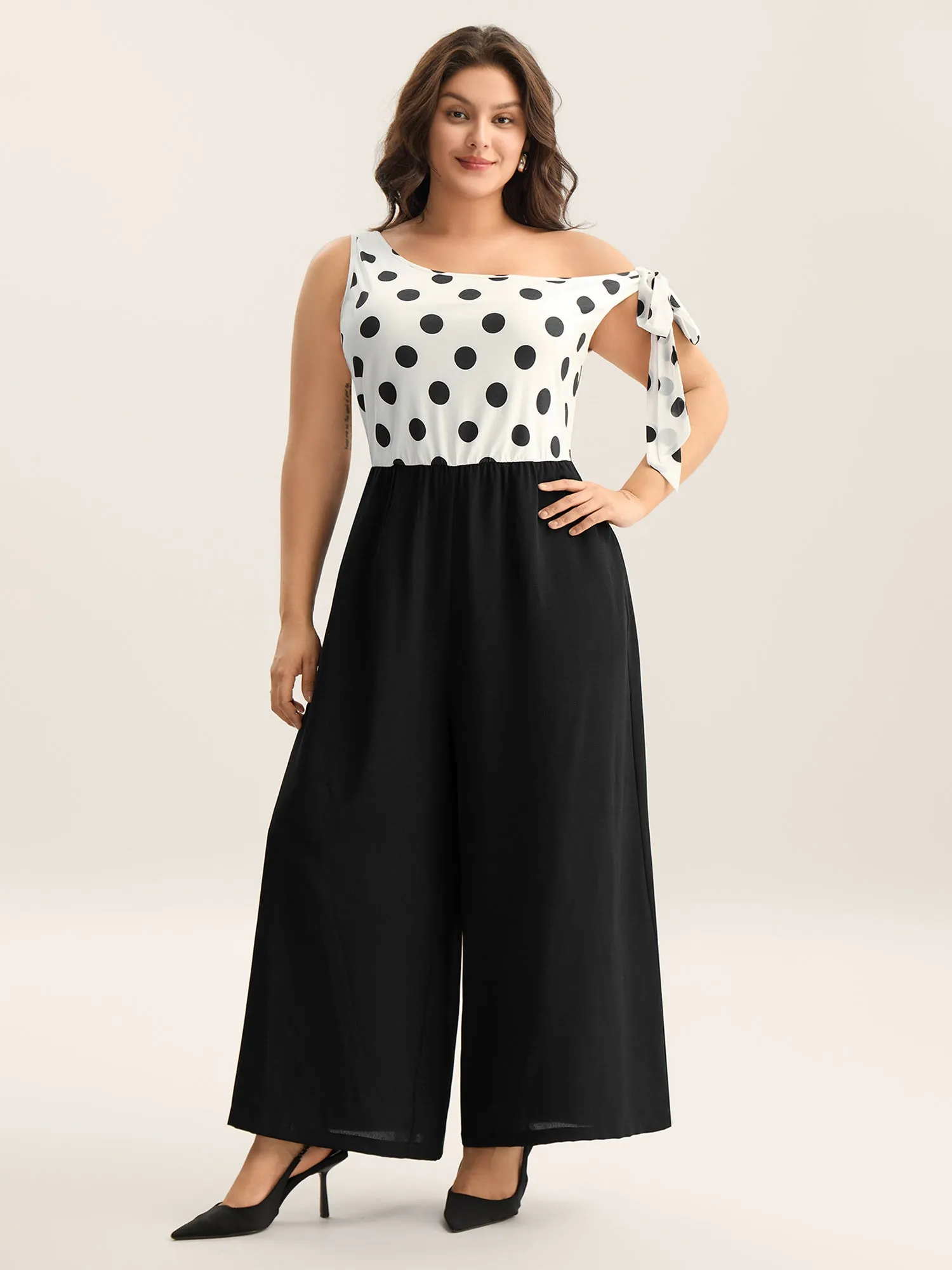 Polka Dots One-Shoulder Tied Jumpsuit sold by Bloomchic product image thumbnail 3