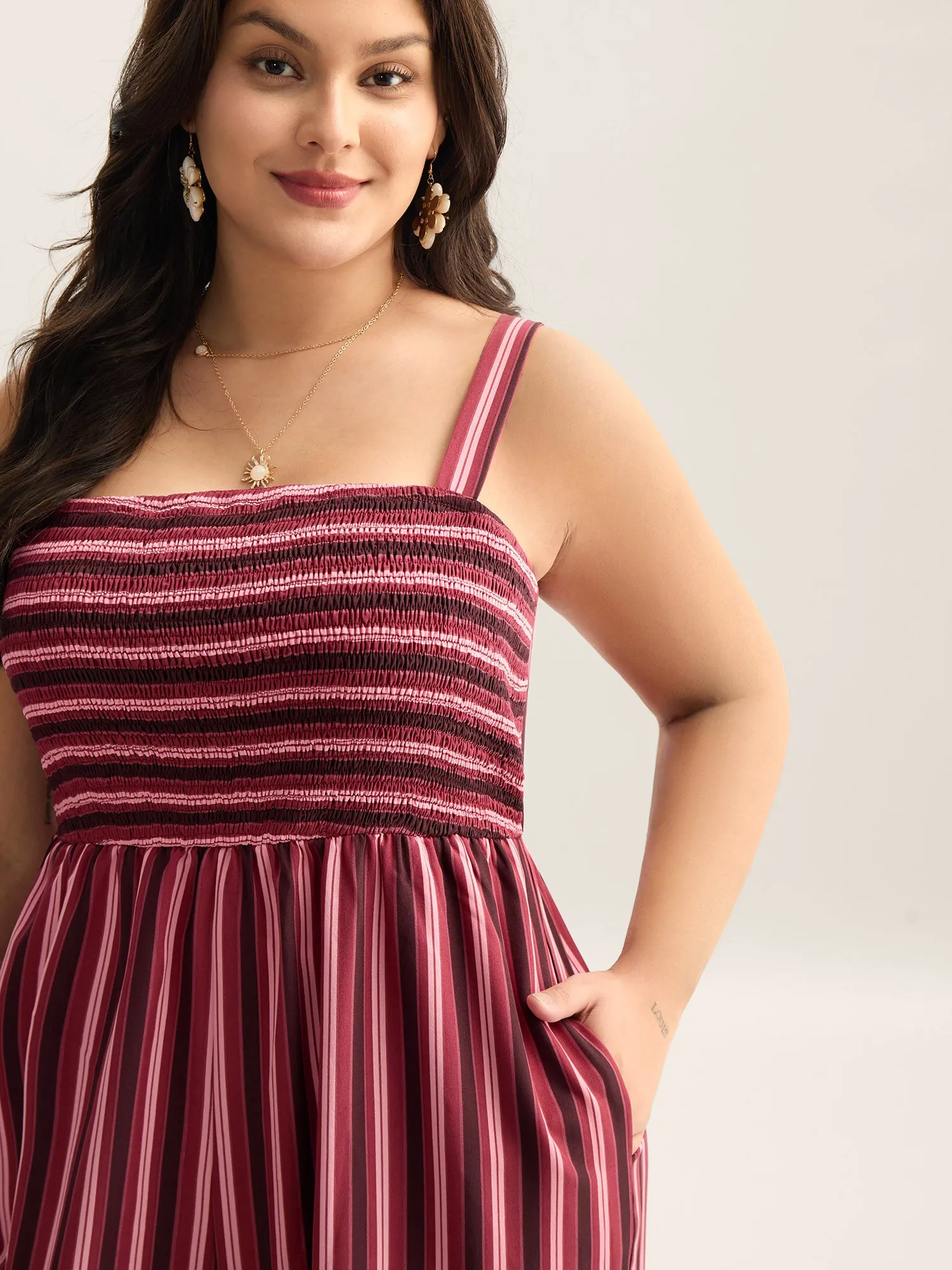 Shirred Stripes Adjustable Pockets Jumpsuit sold by Bloomchic product image thumbnail 2