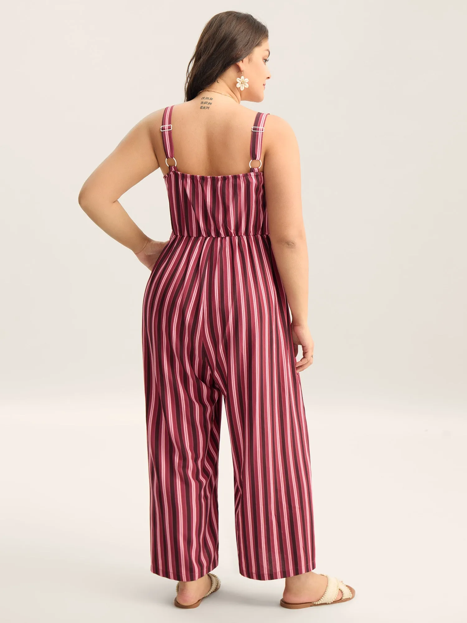 Shirred Stripes Adjustable Pockets Jumpsuit sold by Bloomchic product image thumbnail 4