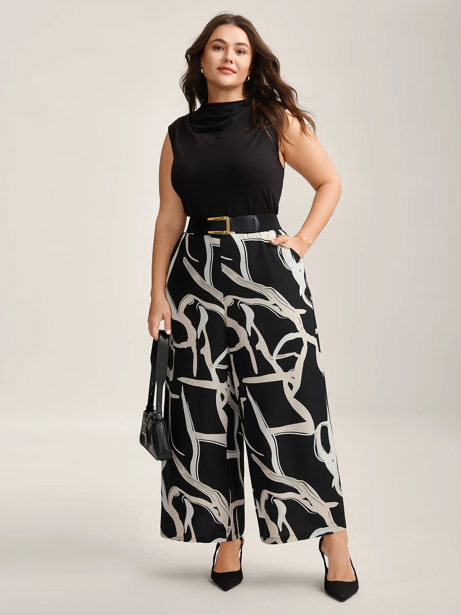 Abstract Pattern Wide-Leg Pockets Pants sold by Bloomchic
