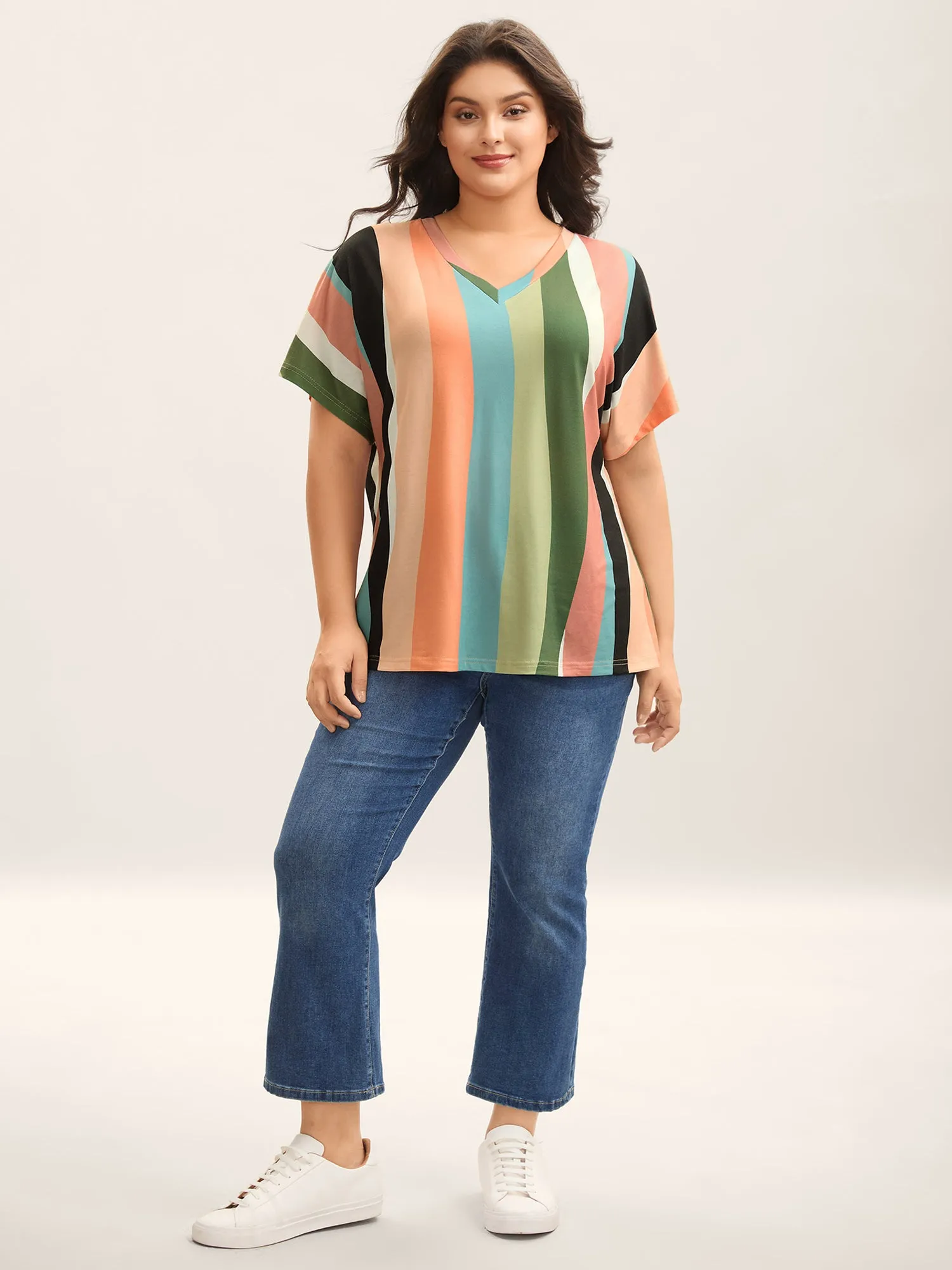 Stretchy Colorful Irregular Stripes T-Shirt sold by Bloomchic product image thumbnail 4