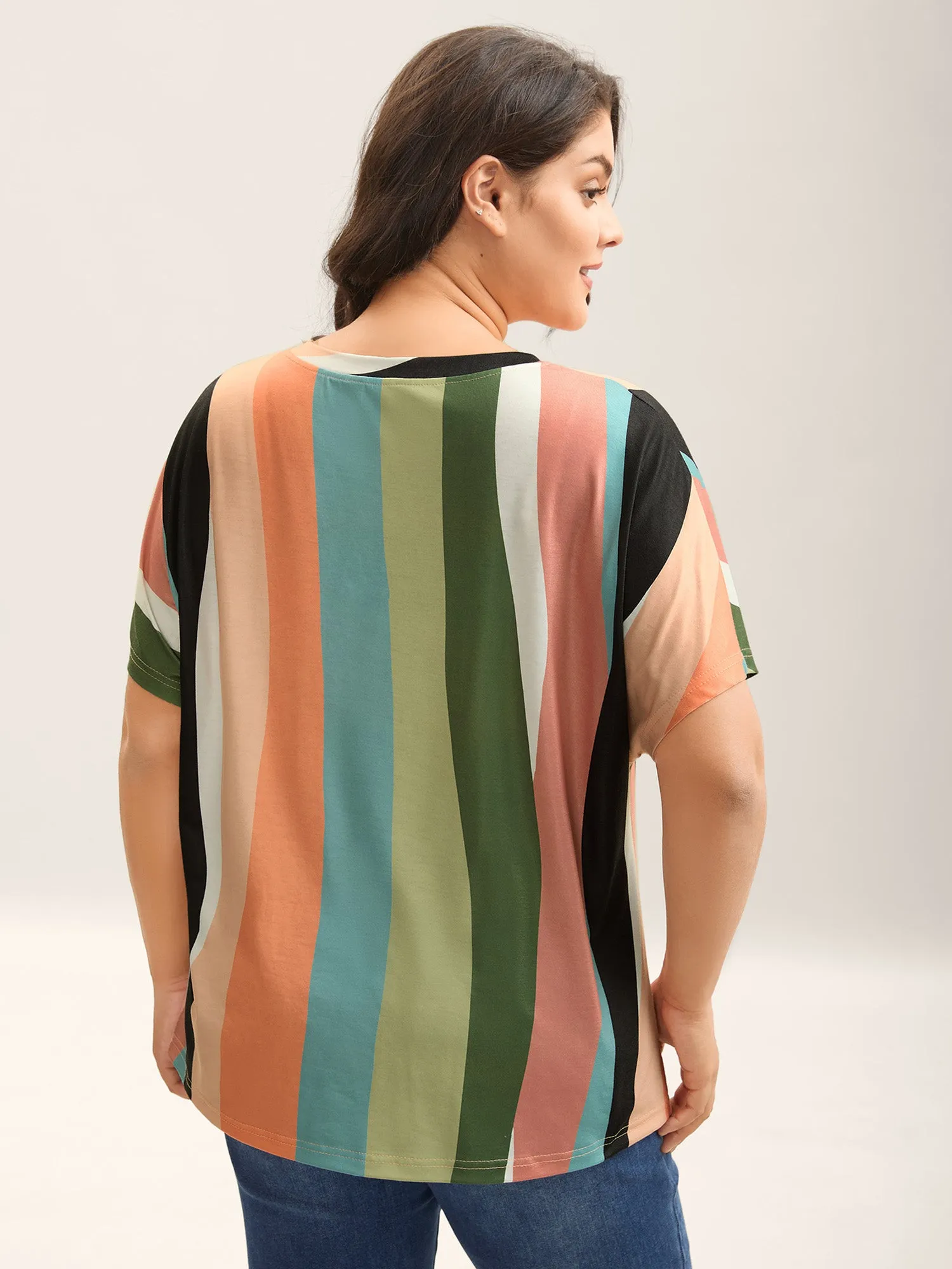 Stretchy Colorful Irregular Stripes T-Shirt sold by Bloomchic product image thumbnail 3