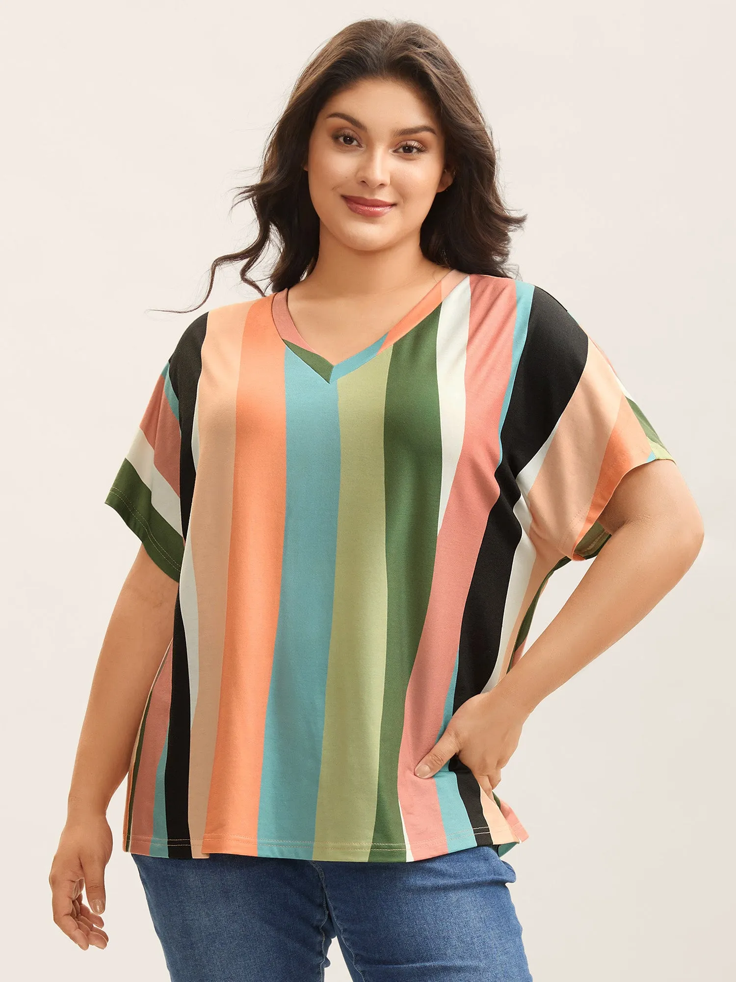 Stretchy Colorful Irregular Stripes T-Shirt sold by Bloomchic