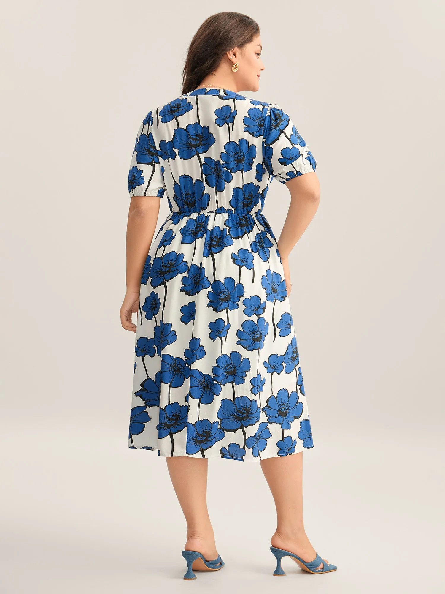 Large Floral Print Notched Collar Midi Dress sold by Bloomchic product image thumbnail 4