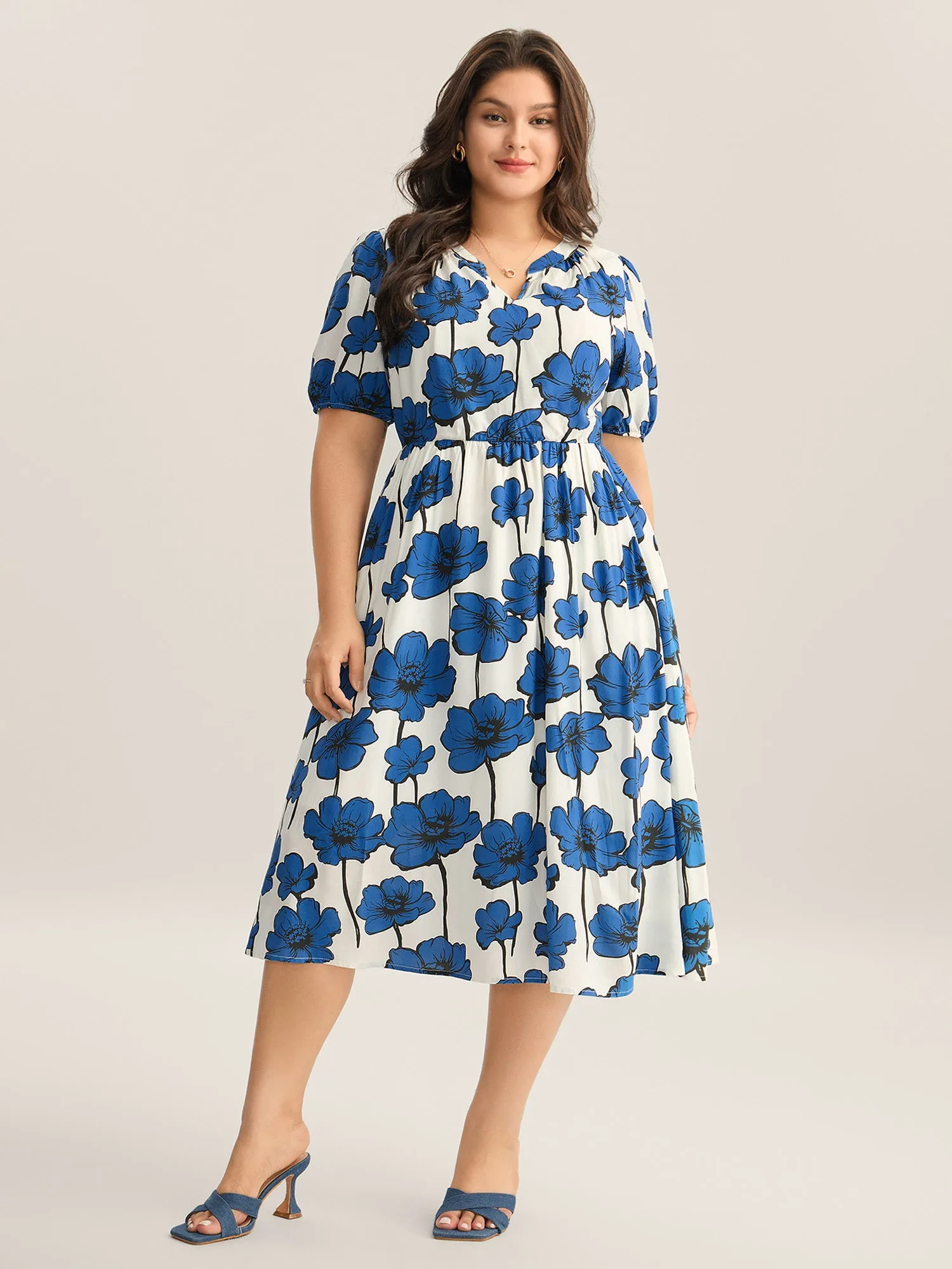 Large Floral Print Notched Collar Midi Dress sold by Bloomchic product image thumbnail 2
