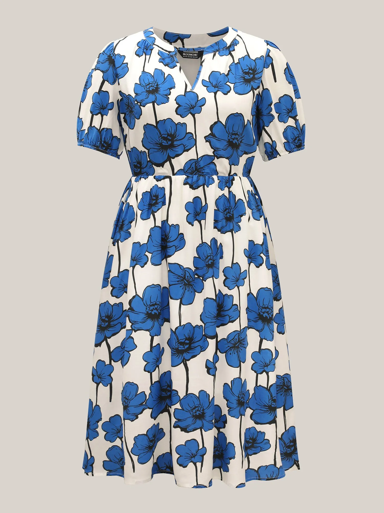 Large Floral Print Notched Collar Midi Dress sold by Bloomchic product image thumbnail 5