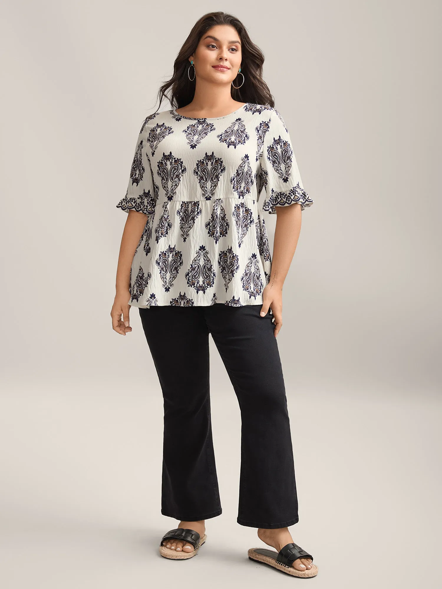 Paisley Print Lotus Leaf Cuffs Blouse sold by Bloomchic product image thumbnail 3