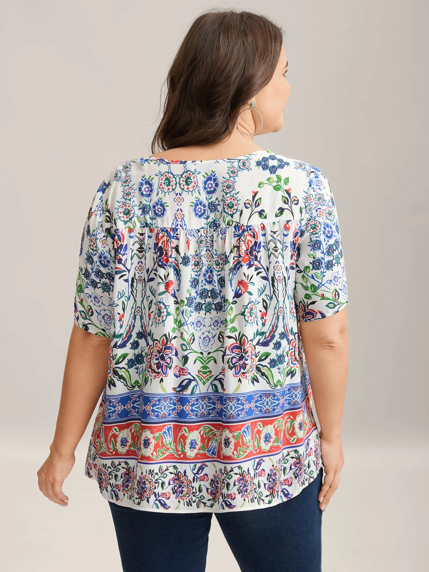 Rayon Floral Boho Print Lace Trim Blouse sold by Bloomchic product image thumbnail 4