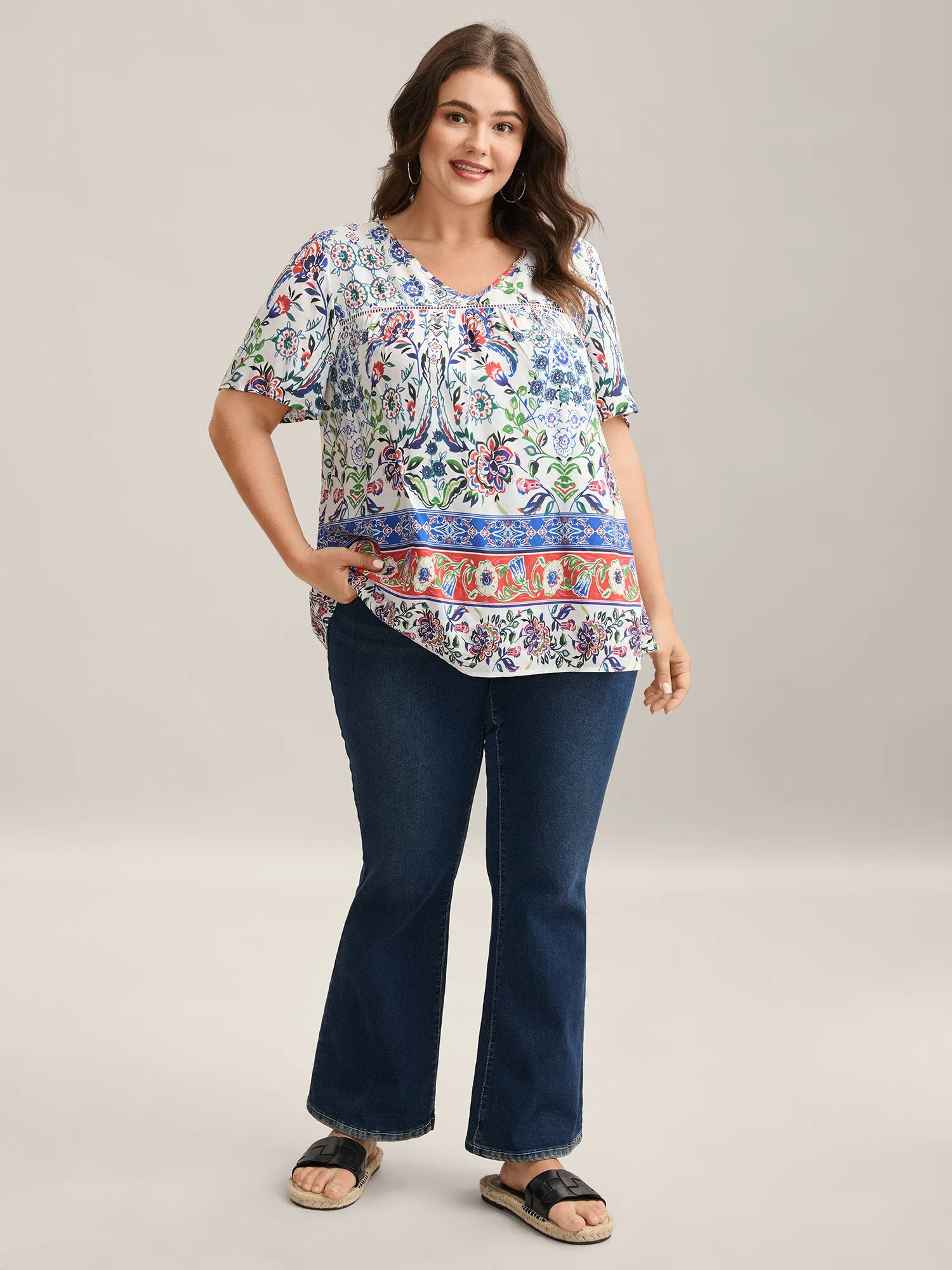 Rayon Floral Boho Print Lace Trim Blouse sold by Bloomchic product image thumbnail 3