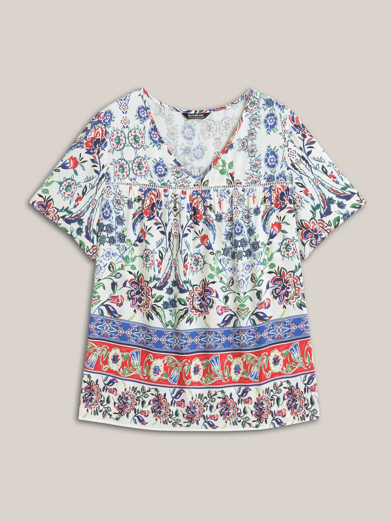Rayon Floral Boho Print Lace Trim Blouse sold by Bloomchic product image thumbnail 5