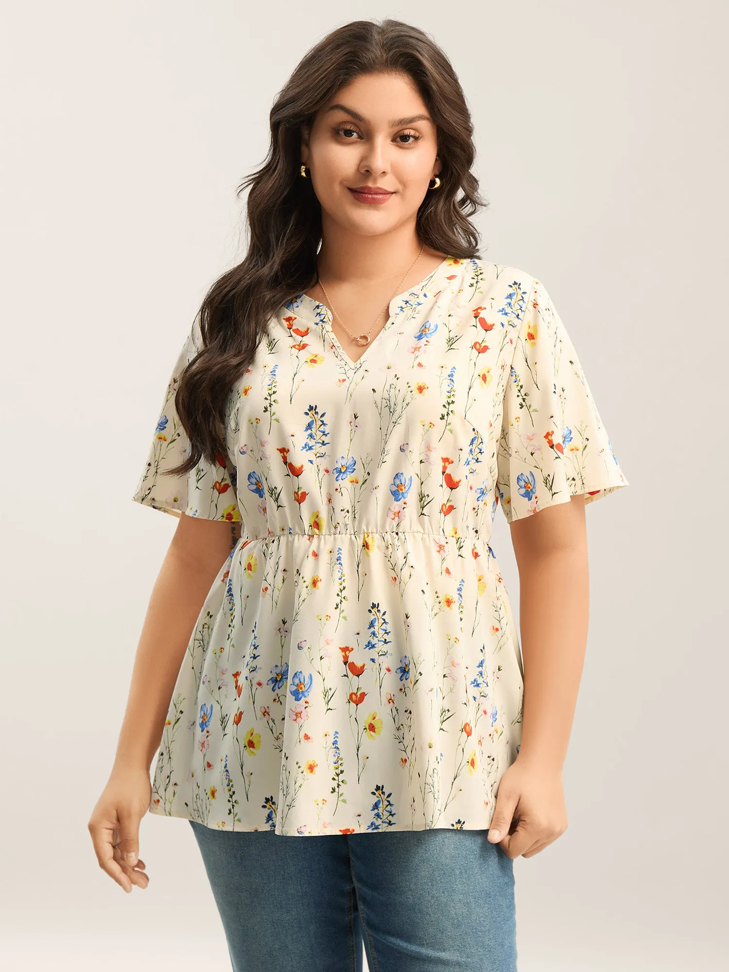 Branch Floral Print Notched Collar Blouse sold by Bloomchic