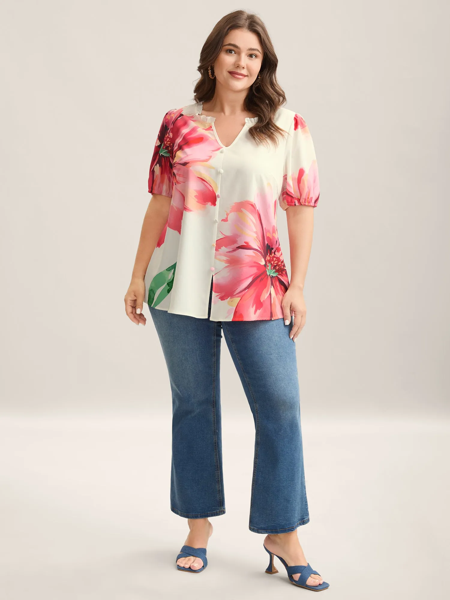 Floral Paradise Notched Collar Button Blouse sold by Bloomchic product image thumbnail 3