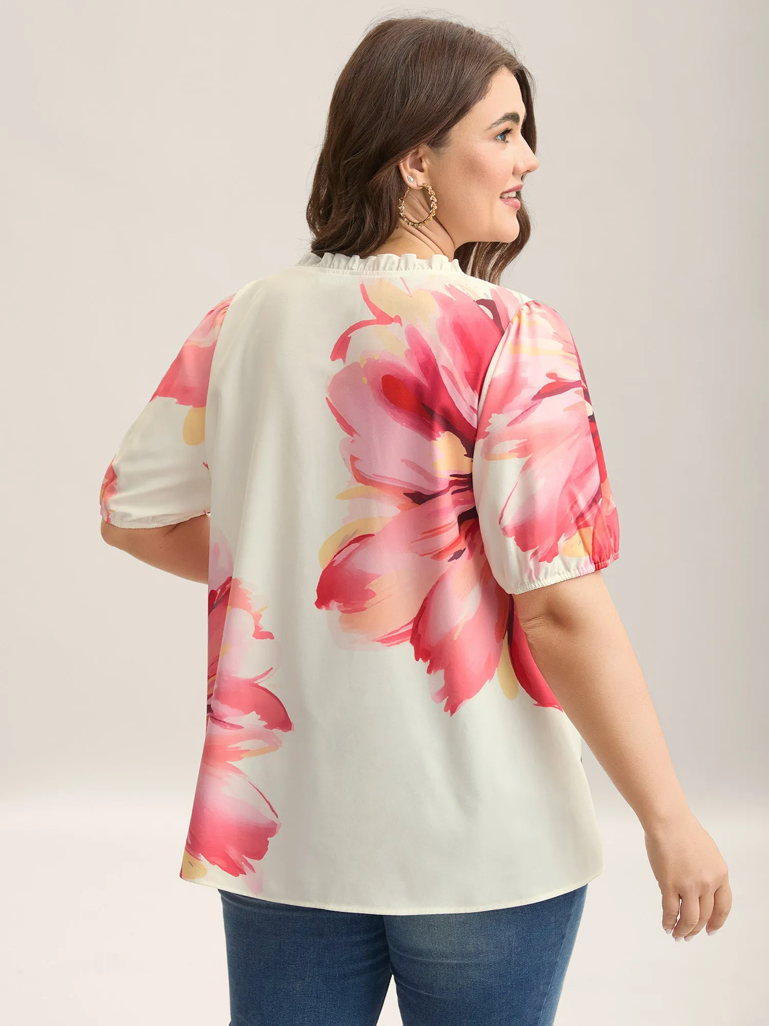 Floral Paradise Notched Collar Button Blouse sold by Bloomchic product image thumbnail 4
