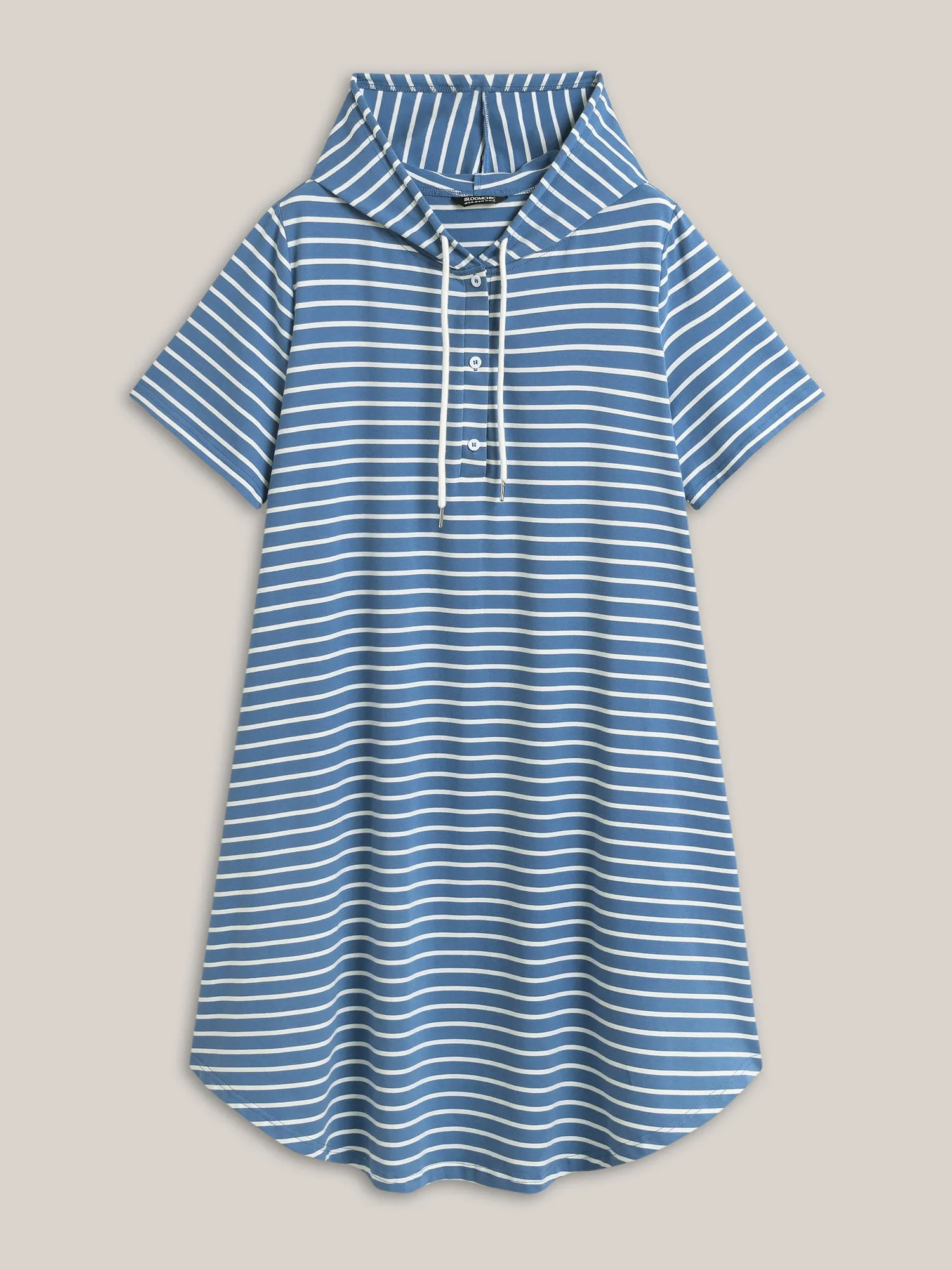 Stripe Print Curvy Hem Hooded Mini Dress sold by Bloomchic product image thumbnail 5