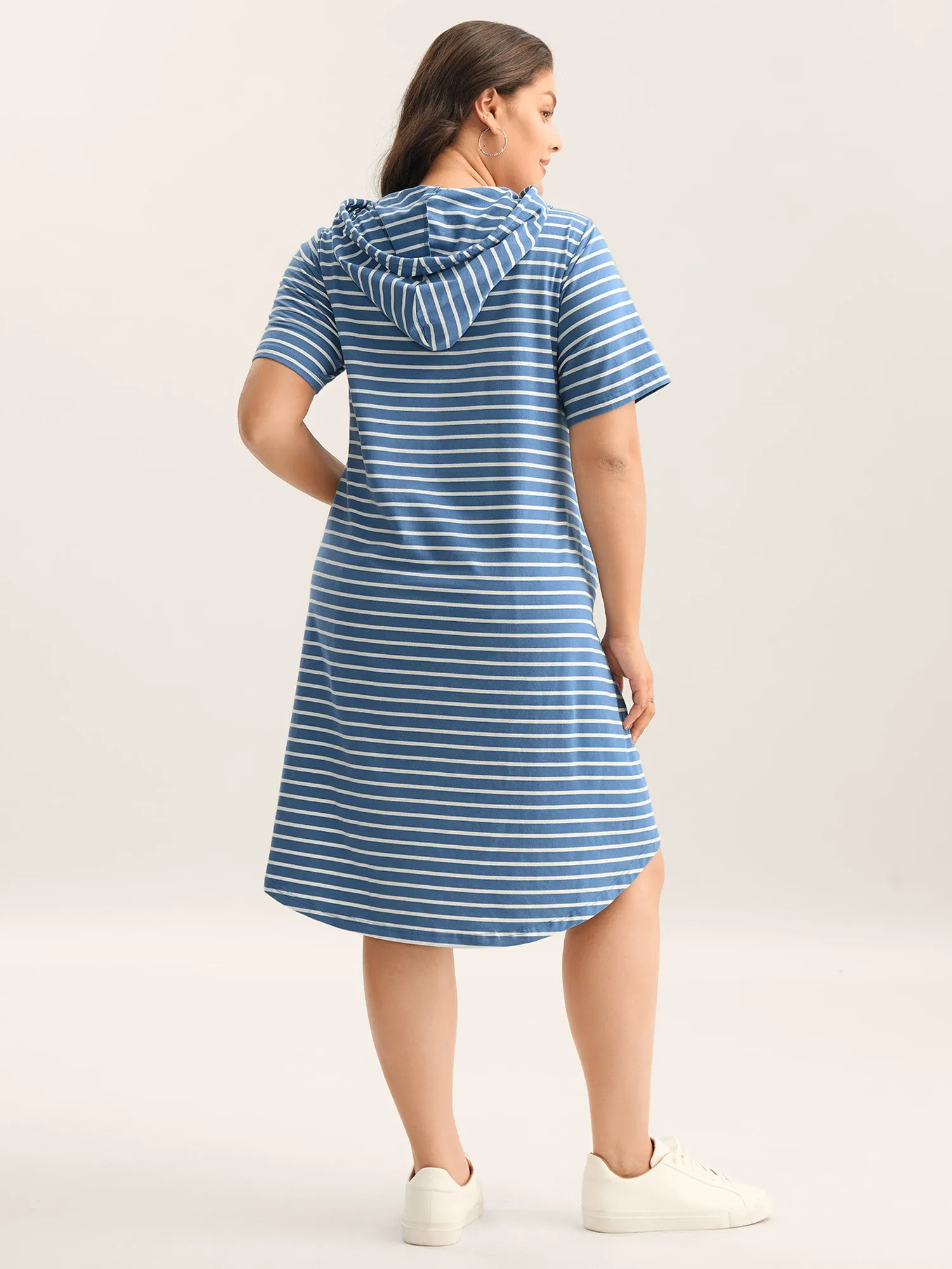 Stripe Print Curvy Hem Hooded Mini Dress sold by Bloomchic product image thumbnail 4
