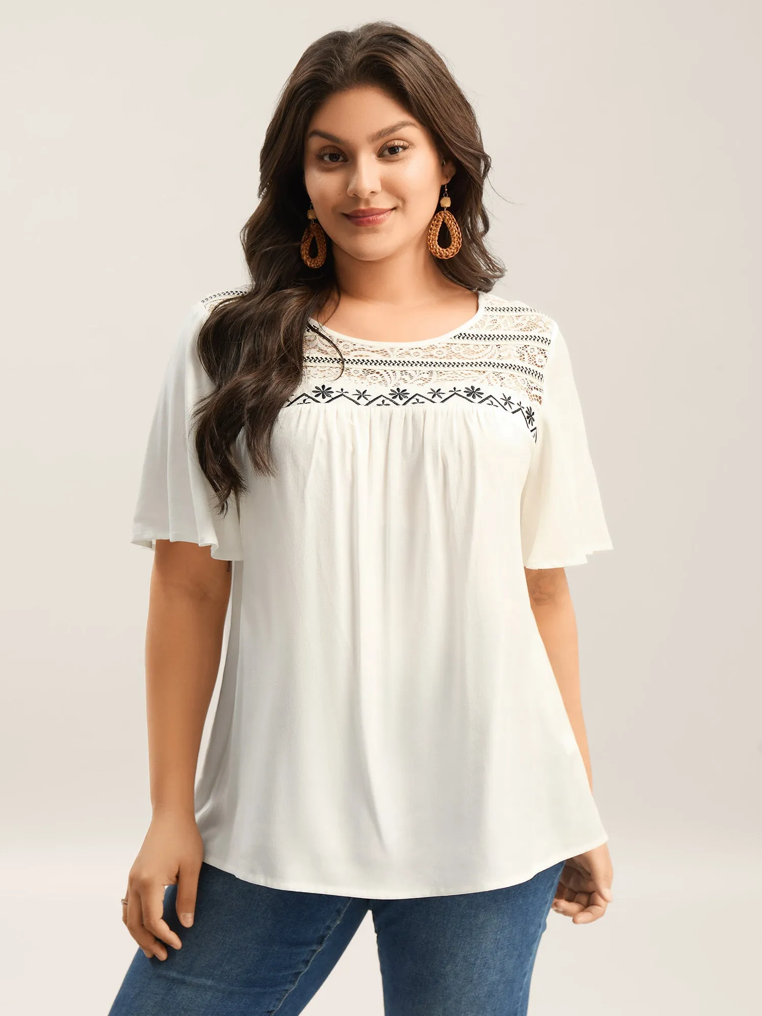 Stretchy Boho Neck Cut-Out Blouse sold by Bloomchic