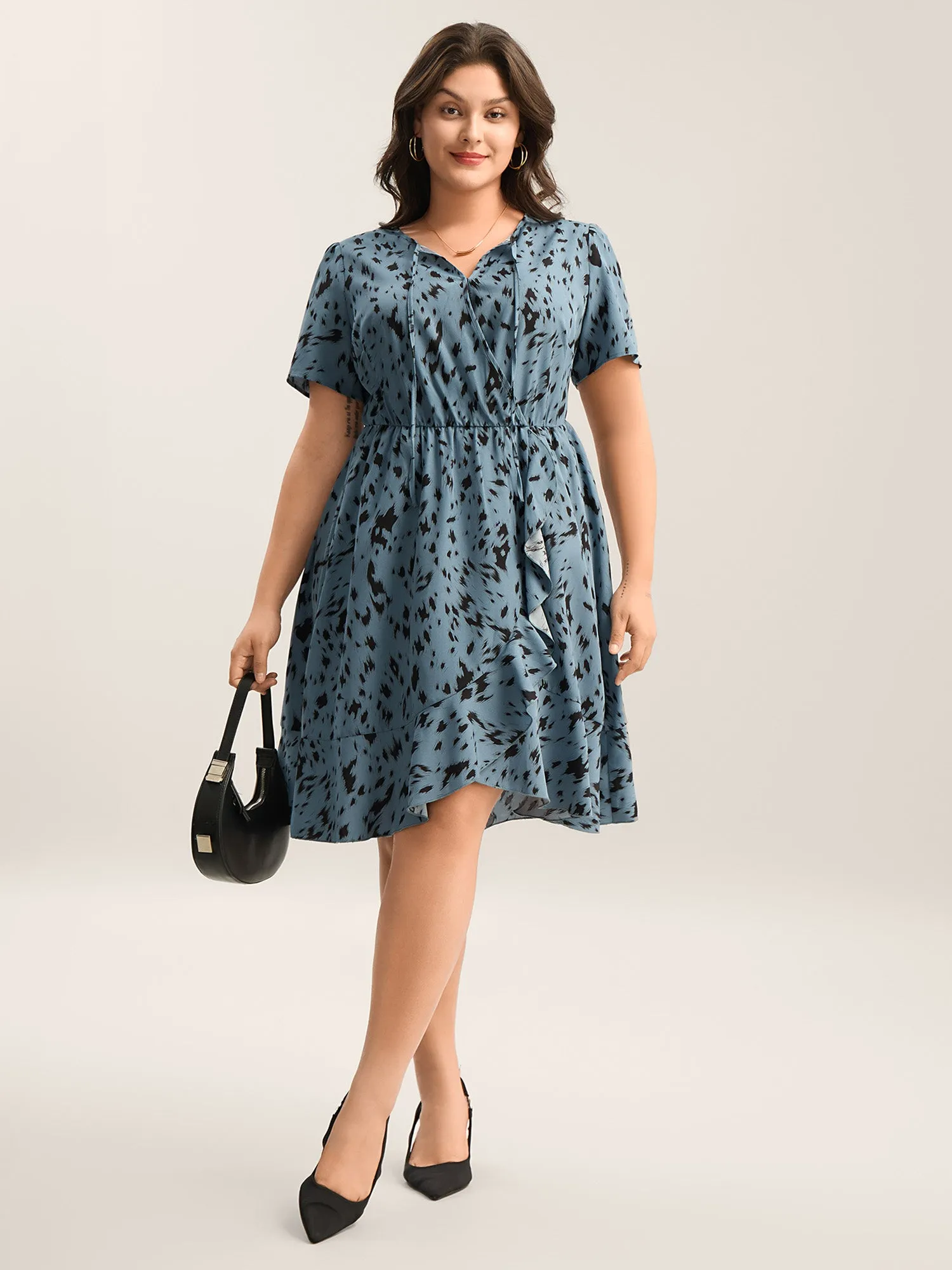 Leopard Print Faux Wrap Ruffled Midi Dress sold by Bloomchic product image thumbnail 4