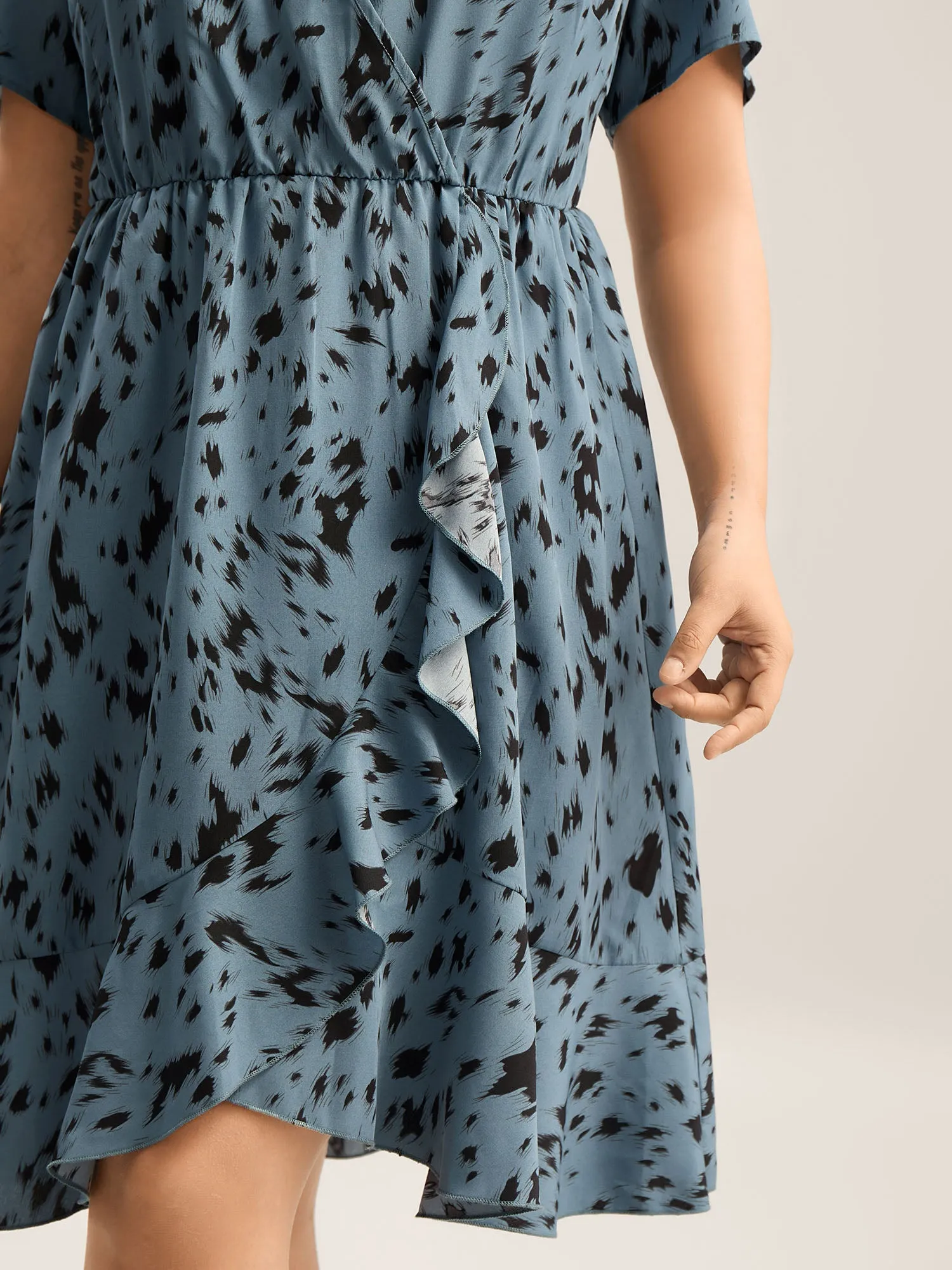 Leopard Print Faux Wrap Ruffled Midi Dress sold by Bloomchic product image thumbnail 2