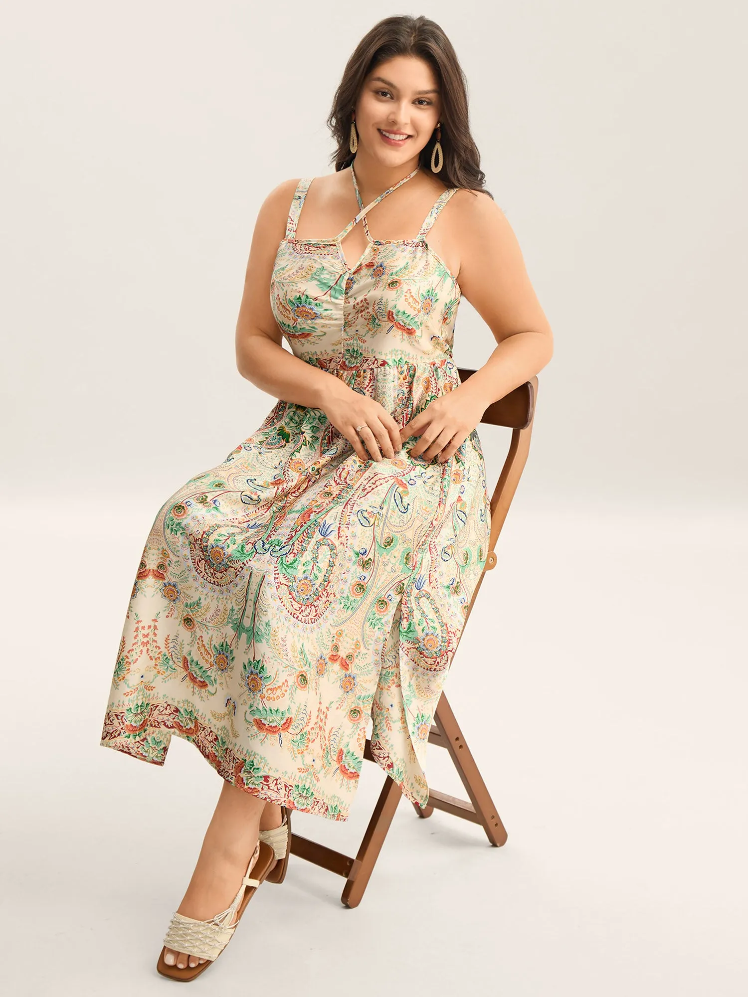 Paisley Print Halter Neck A-Line Midi Dress sold by Bloomchic product image thumbnail 3