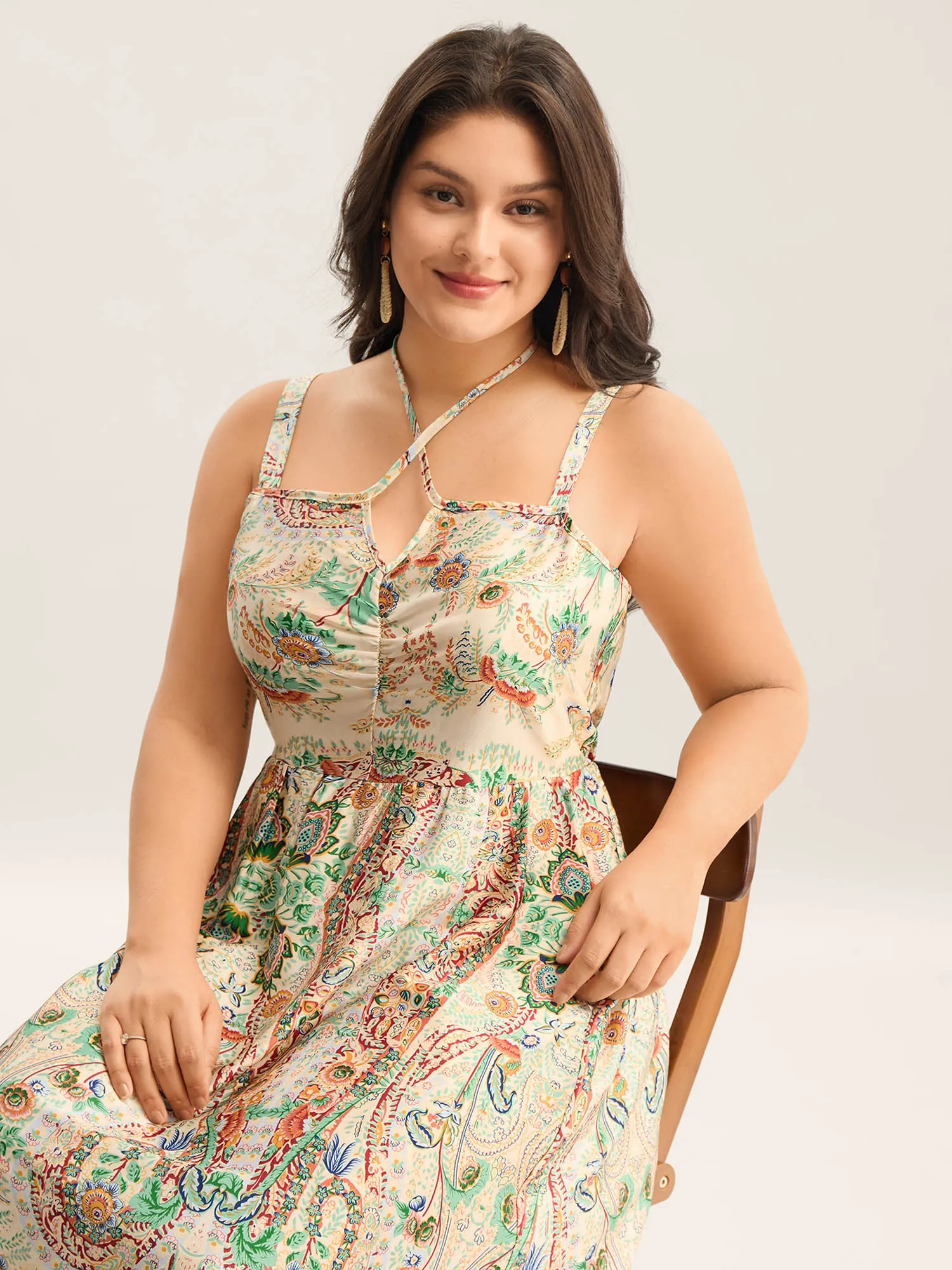 Paisley Print Halter Neck A-Line Midi Dress sold by Bloomchic product image thumbnail 2