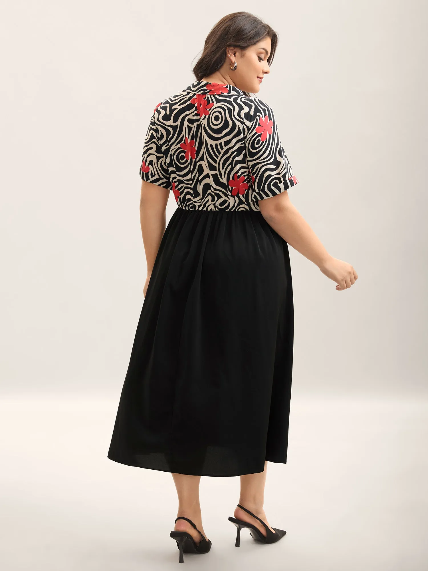 Ribbon Collar Floral Print Contrast Midi Dress sold by Bloomchic product image thumbnail 4