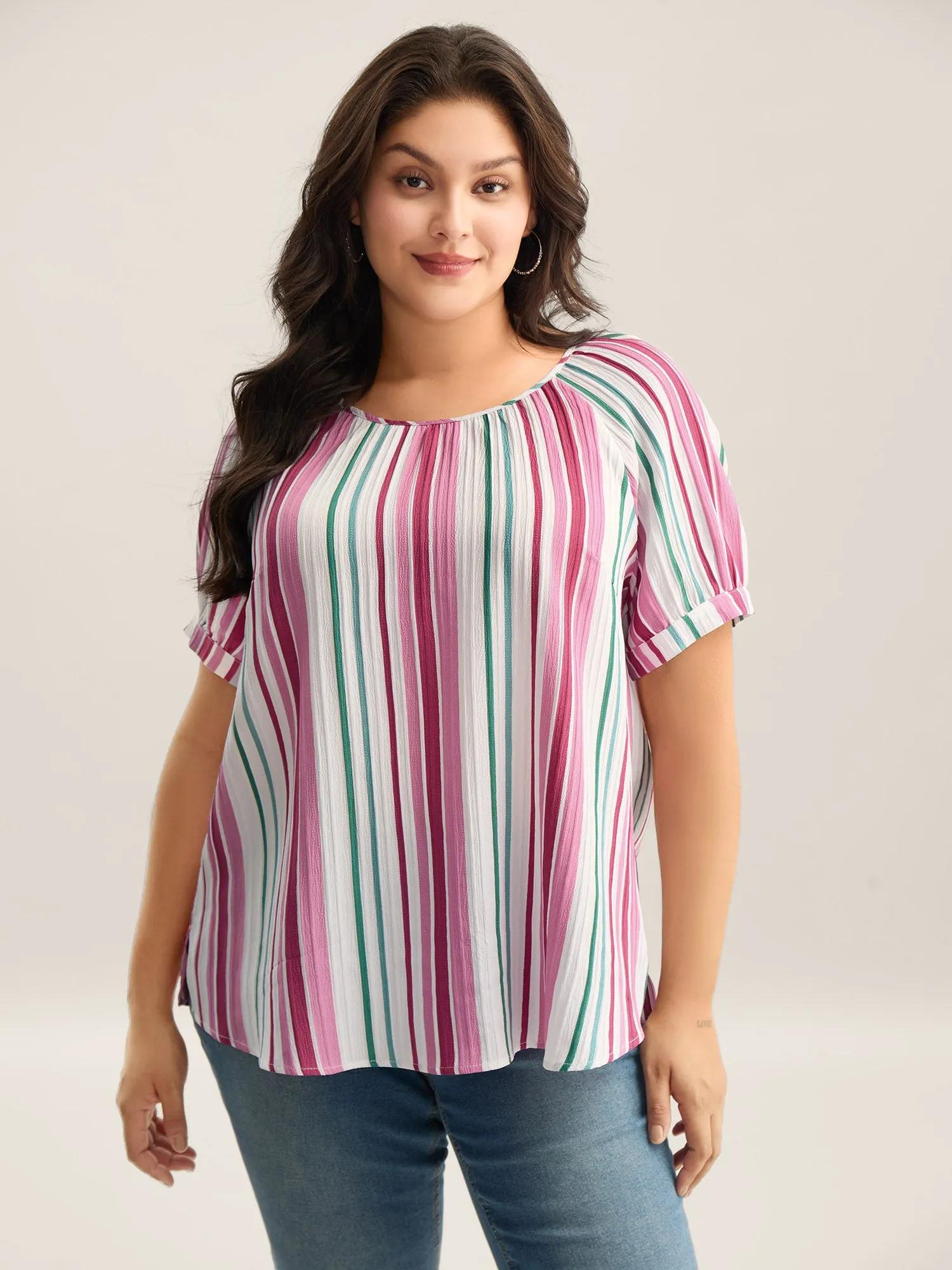 Stripe Print Round Neck Blouse sold by Bloomchic product image thumbnail 2
