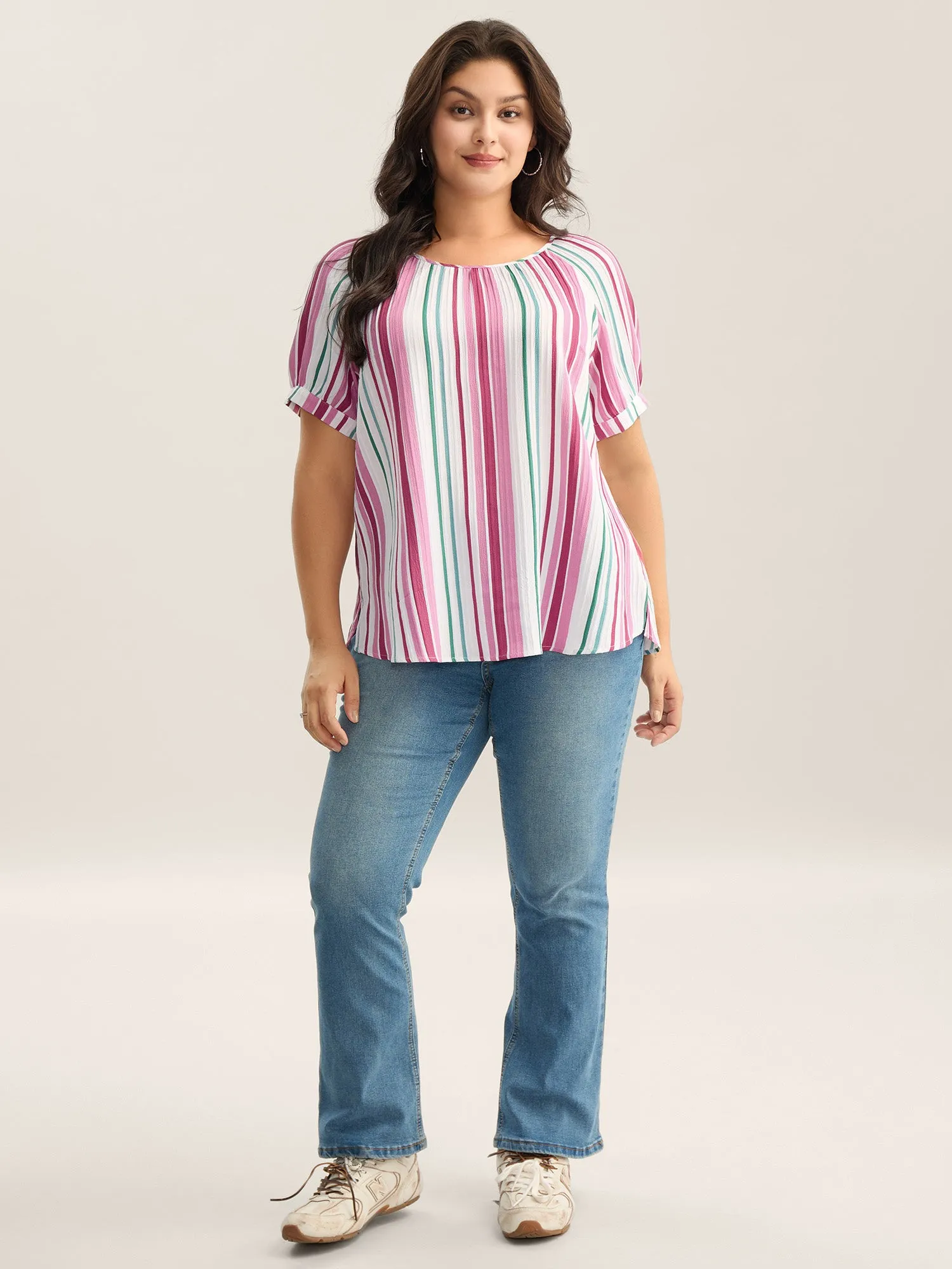 Stripe Print Round Neck Blouse sold by Bloomchic product image thumbnail 3