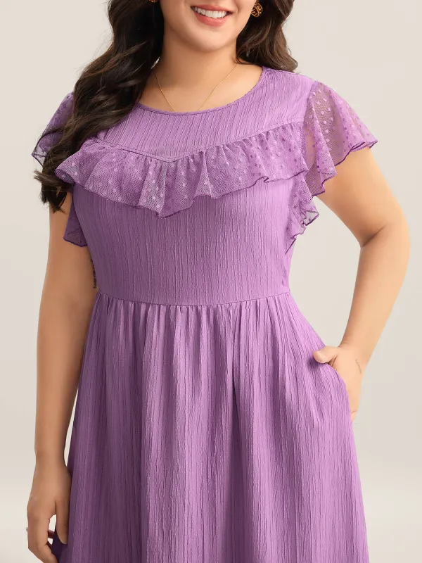 Textured Ruffled Detail Pockets Midi Dress sold by Bloomchic