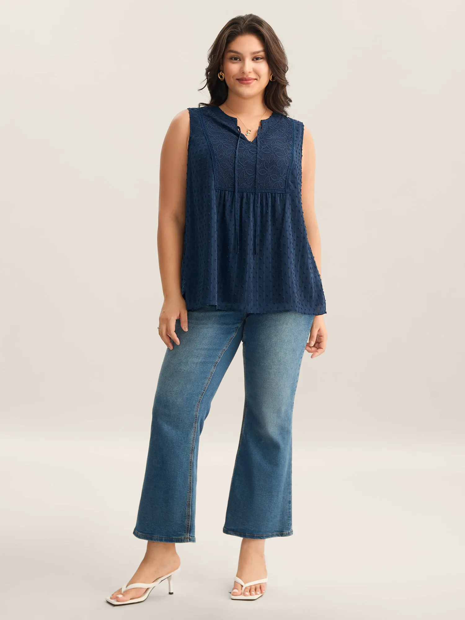 Textured Lace Detail Neck Tie Sleeveless Top sold by Bloomchic product image thumbnail 5