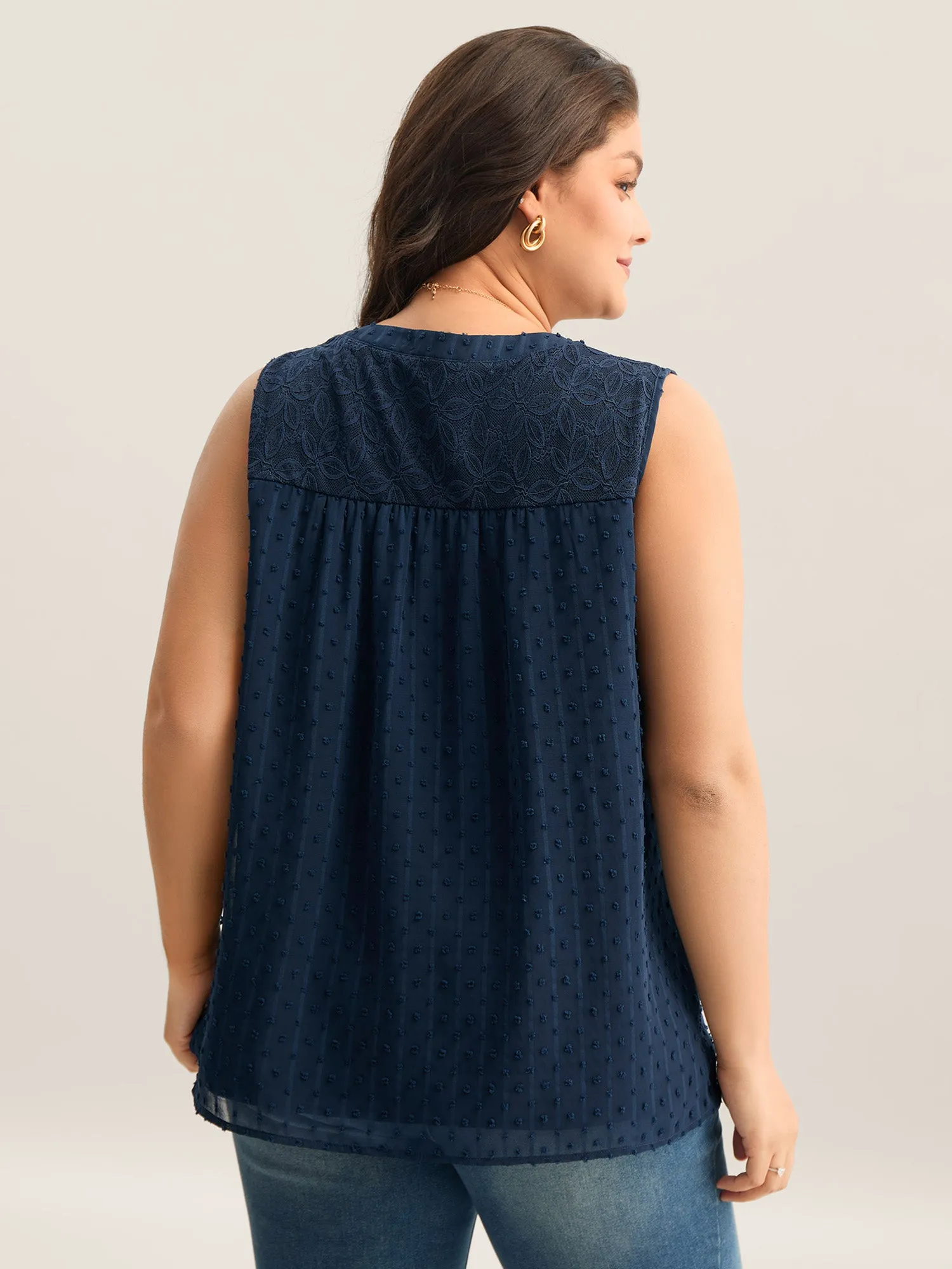 Textured Lace Detail Neck Tie Sleeveless Top sold by Bloomchic product image thumbnail 4