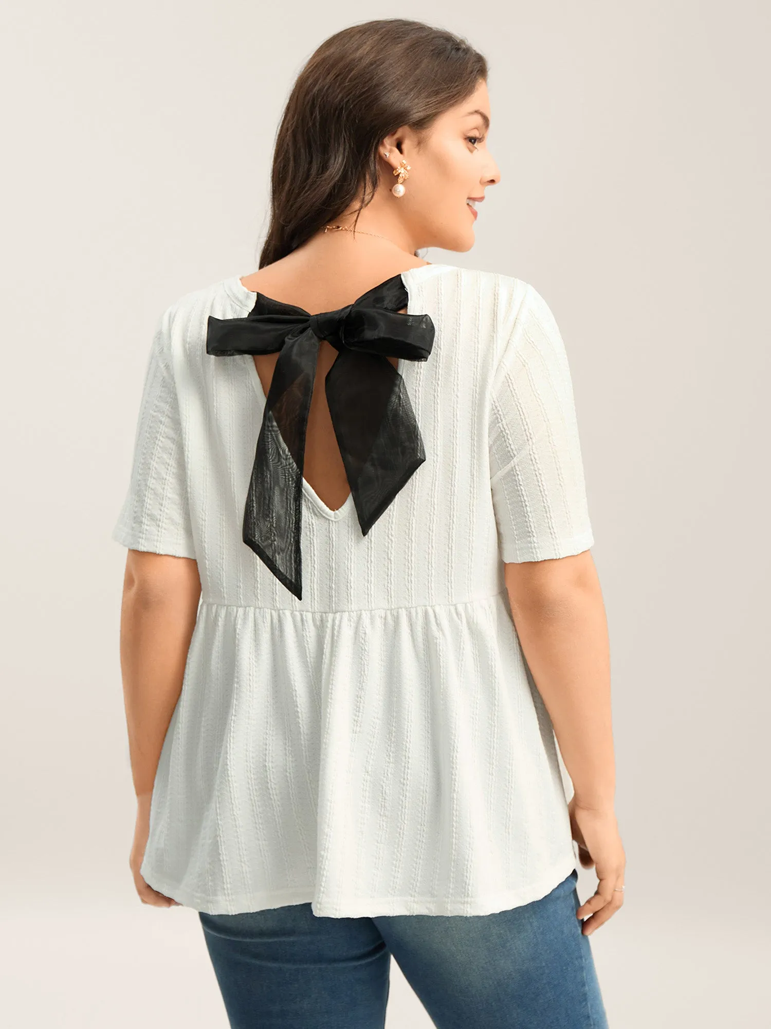 Backless Ribbon Tie Textured Top sold by Bloomchic