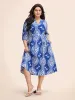 Boho Print Notched Collar Belted Gathered Dress sold by Bloomchic