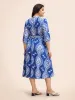 Boho Print Notched Collar Belted Gathered Dress sold by Bloomchic