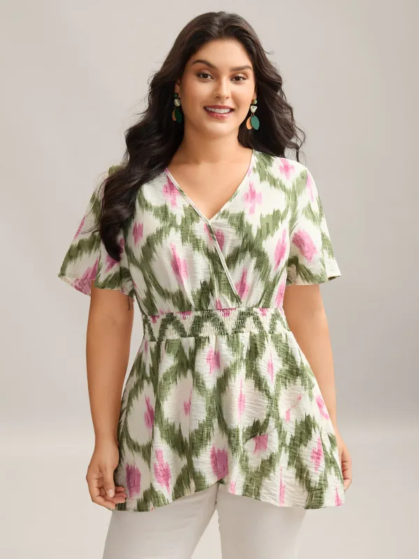 Tie-Dye Shirred Waist Pockets Blouse sold by Bloomchic