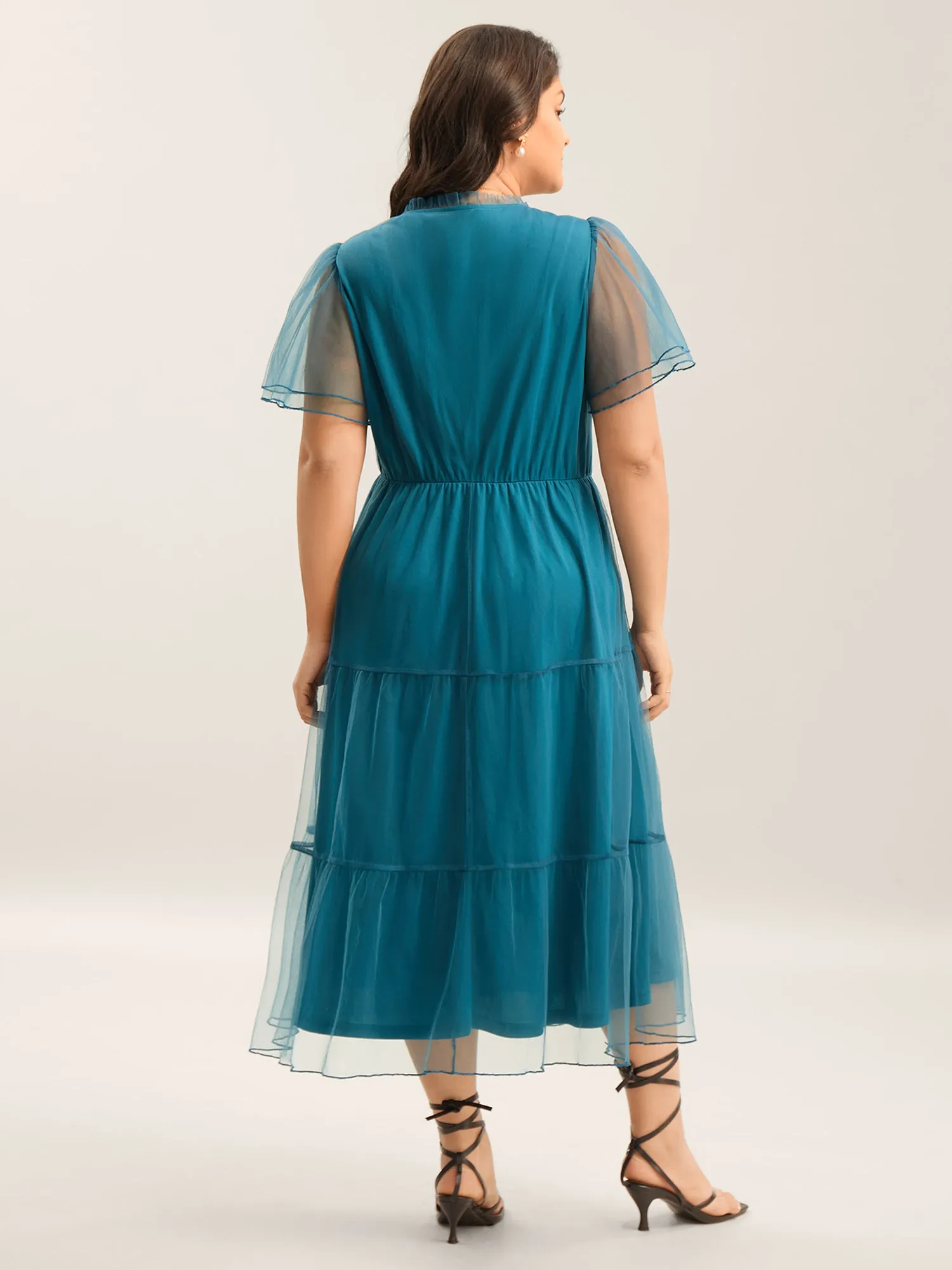Stretchy Waist Neck Tie Sheer Midi Dress sold by Bloomchic product image thumbnail 4
