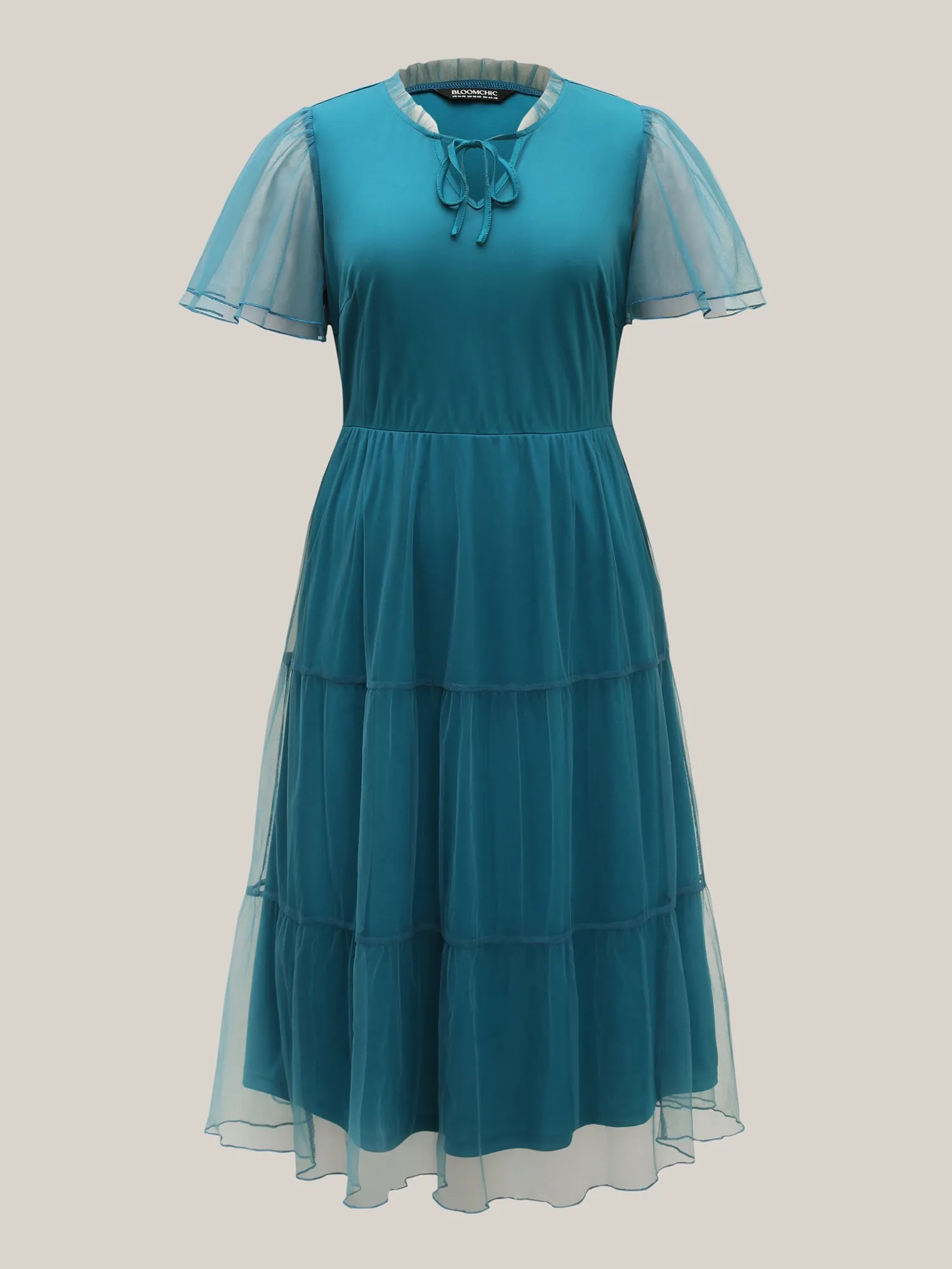 Stretchy Waist Neck Tie Sheer Midi Dress sold by Bloomchic product image thumbnail 5