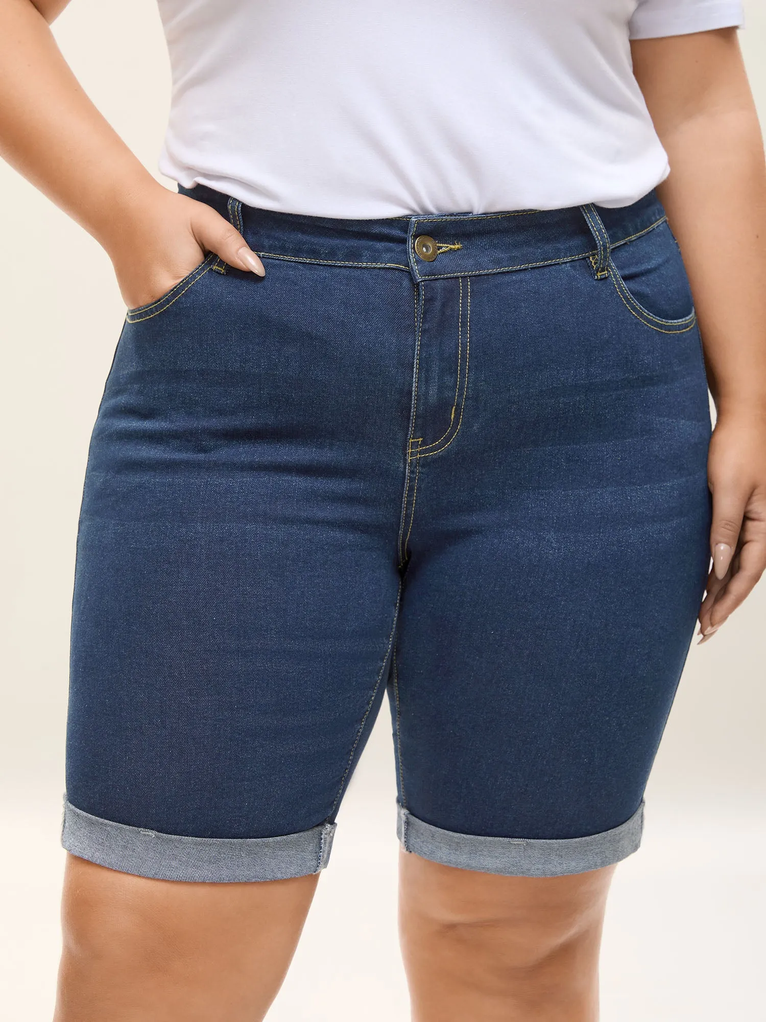 Classic Skinny-Fit Folded Hem Denim Shorts sold by Bloomchic