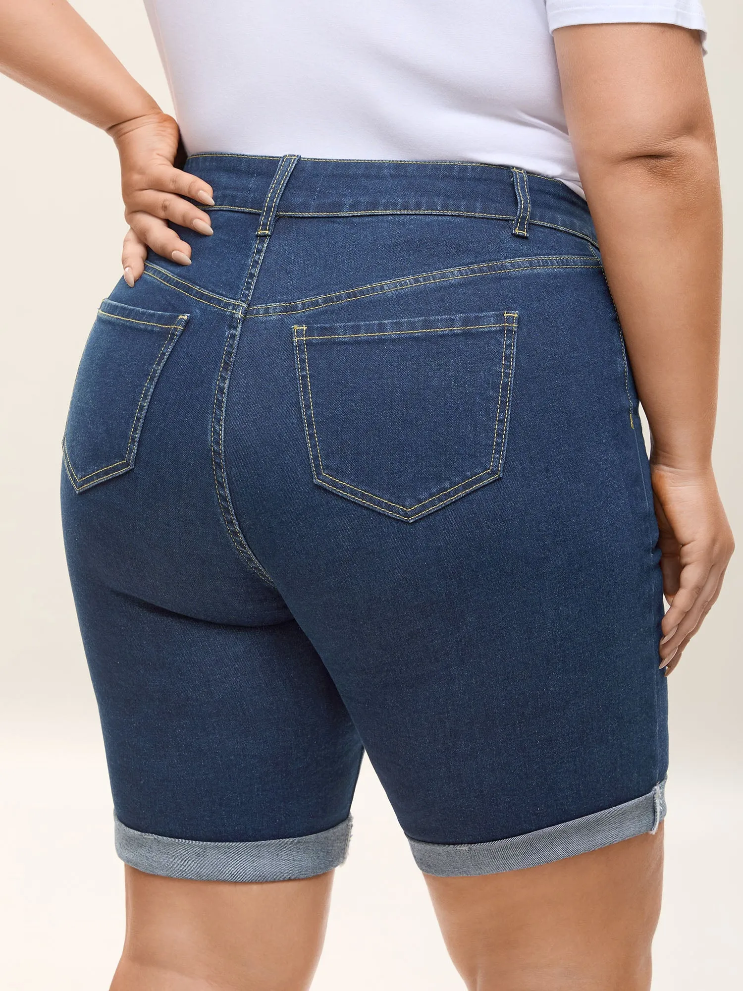 Classic Skinny-Fit Folded Hem Denim Shorts sold by Bloomchic product image thumbnail 4
