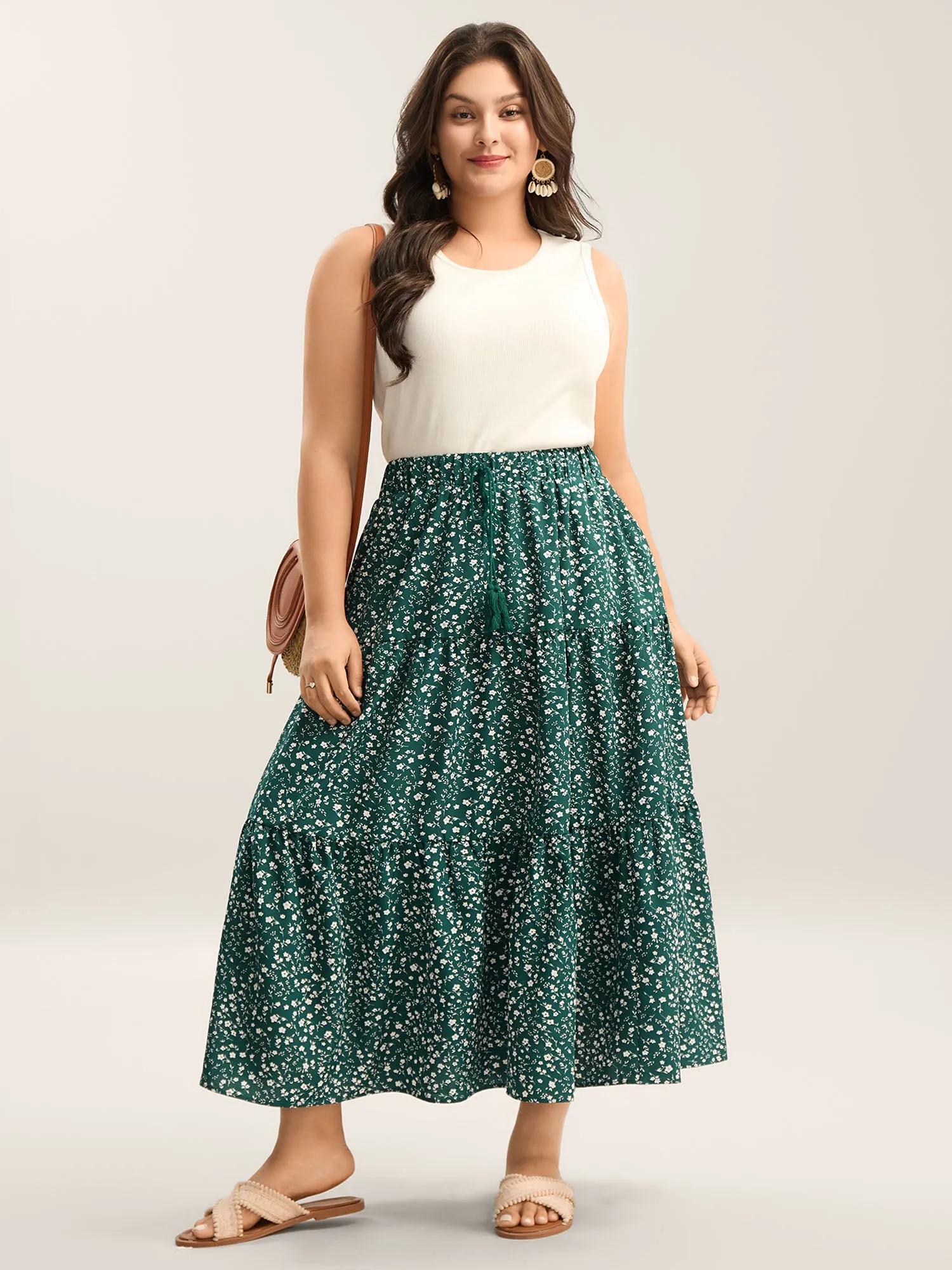 Ditsy Floral Print Tiered Tied Maxi Skirt sold by Bloomchic