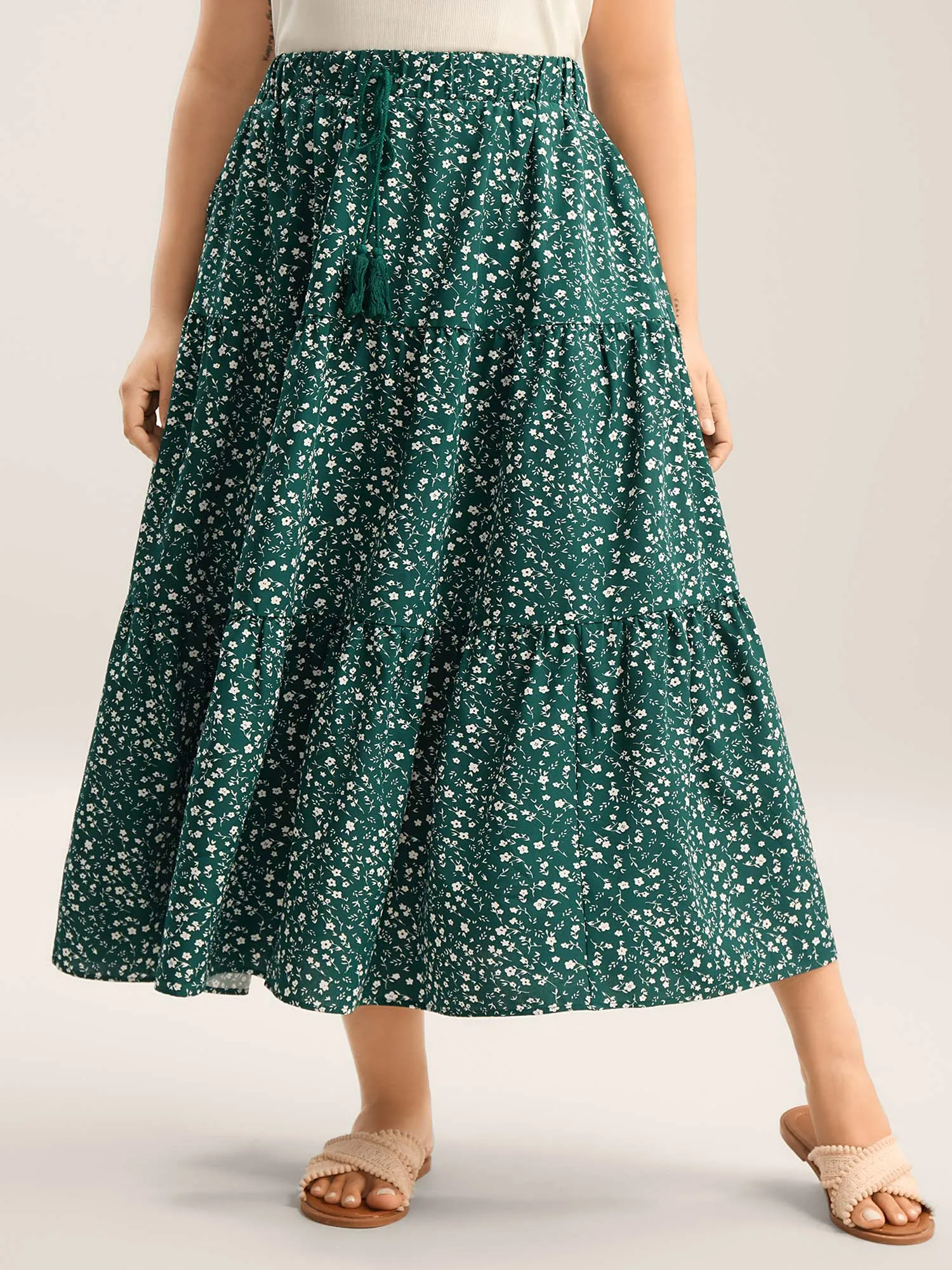 Ditsy Floral Print Tiered Tied Maxi Skirt sold by Bloomchic product image thumbnail 3