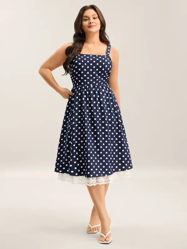 Polka Dots Print Adjustable Lace Midi Dress sold by Bloomchic