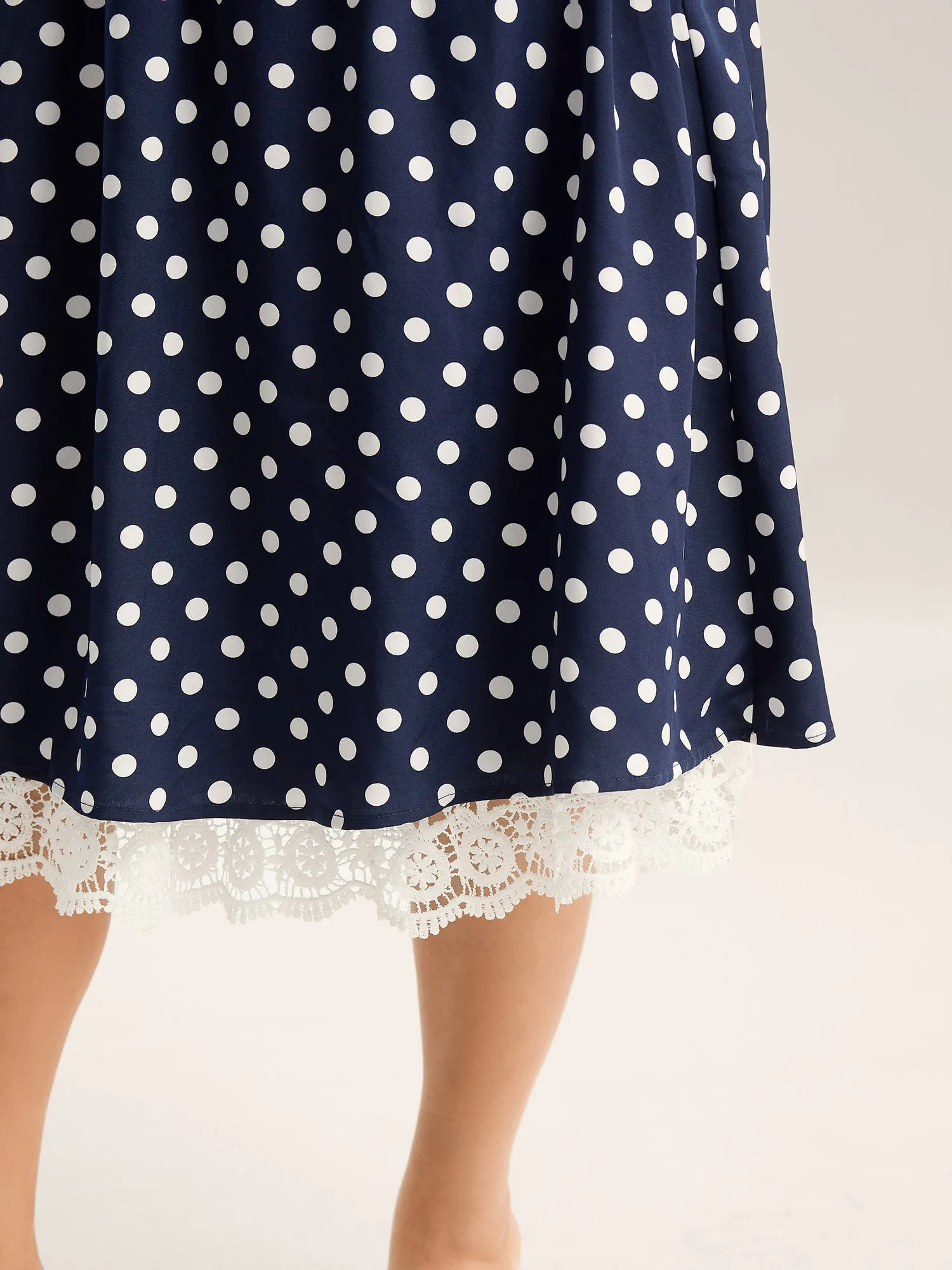 Polka Dots Print Adjustable Lace Midi Dress sold by Bloomchic product image thumbnail 2