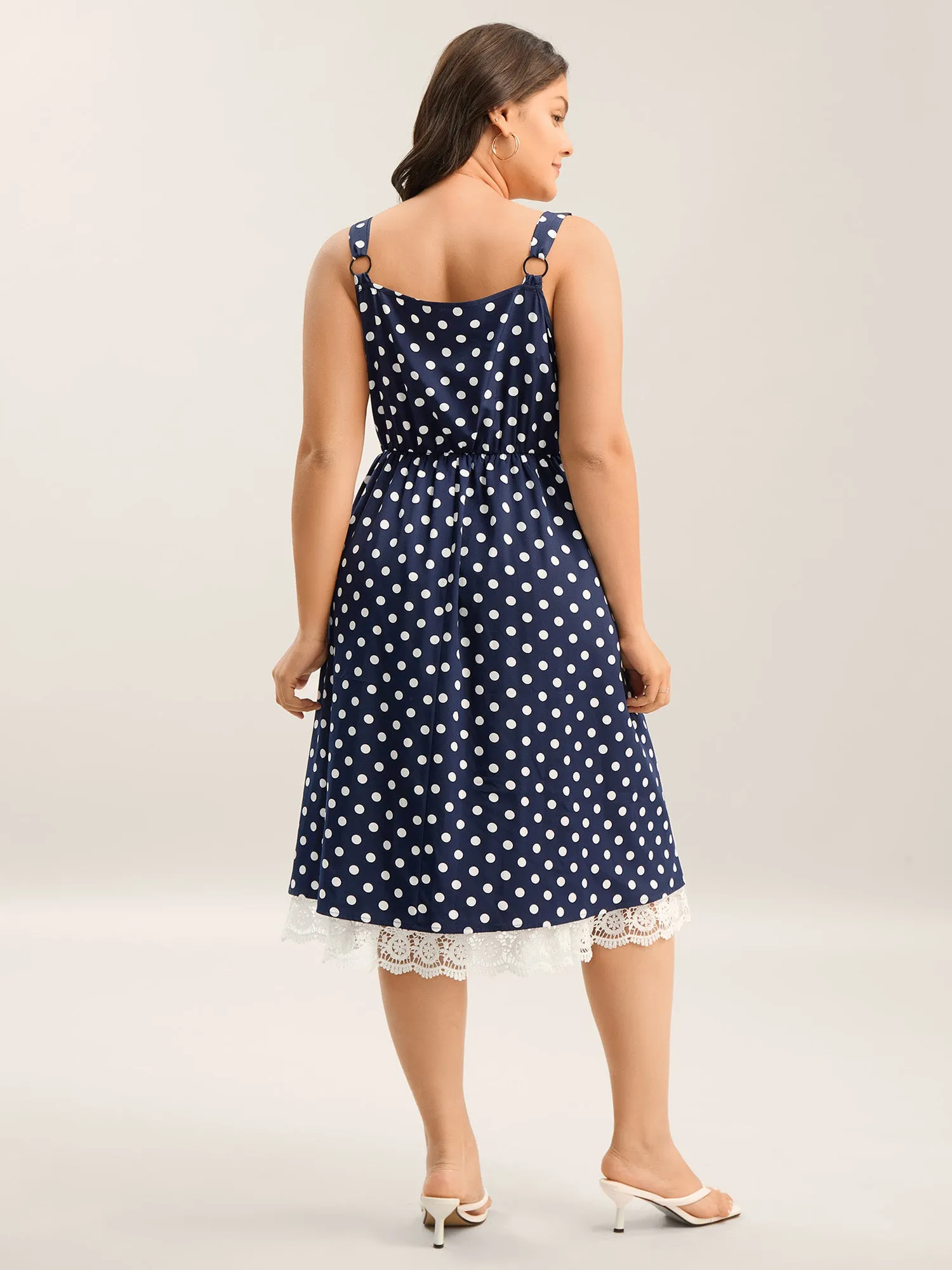 Polka Dots Print Adjustable Lace Midi Dress sold by Bloomchic product image thumbnail 5