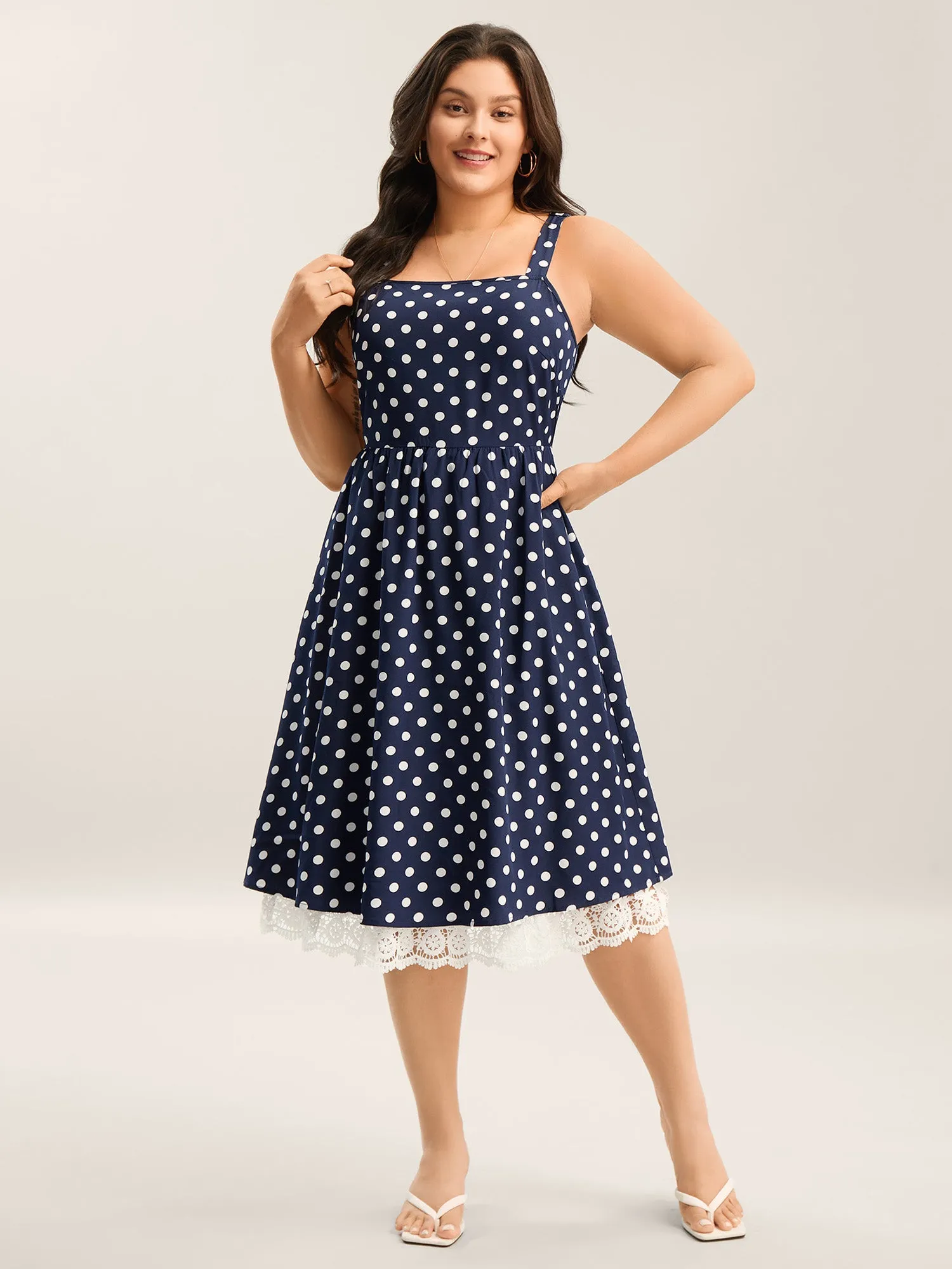 Polka Dots Print Adjustable Lace Midi Dress sold by Bloomchic product image thumbnail 3