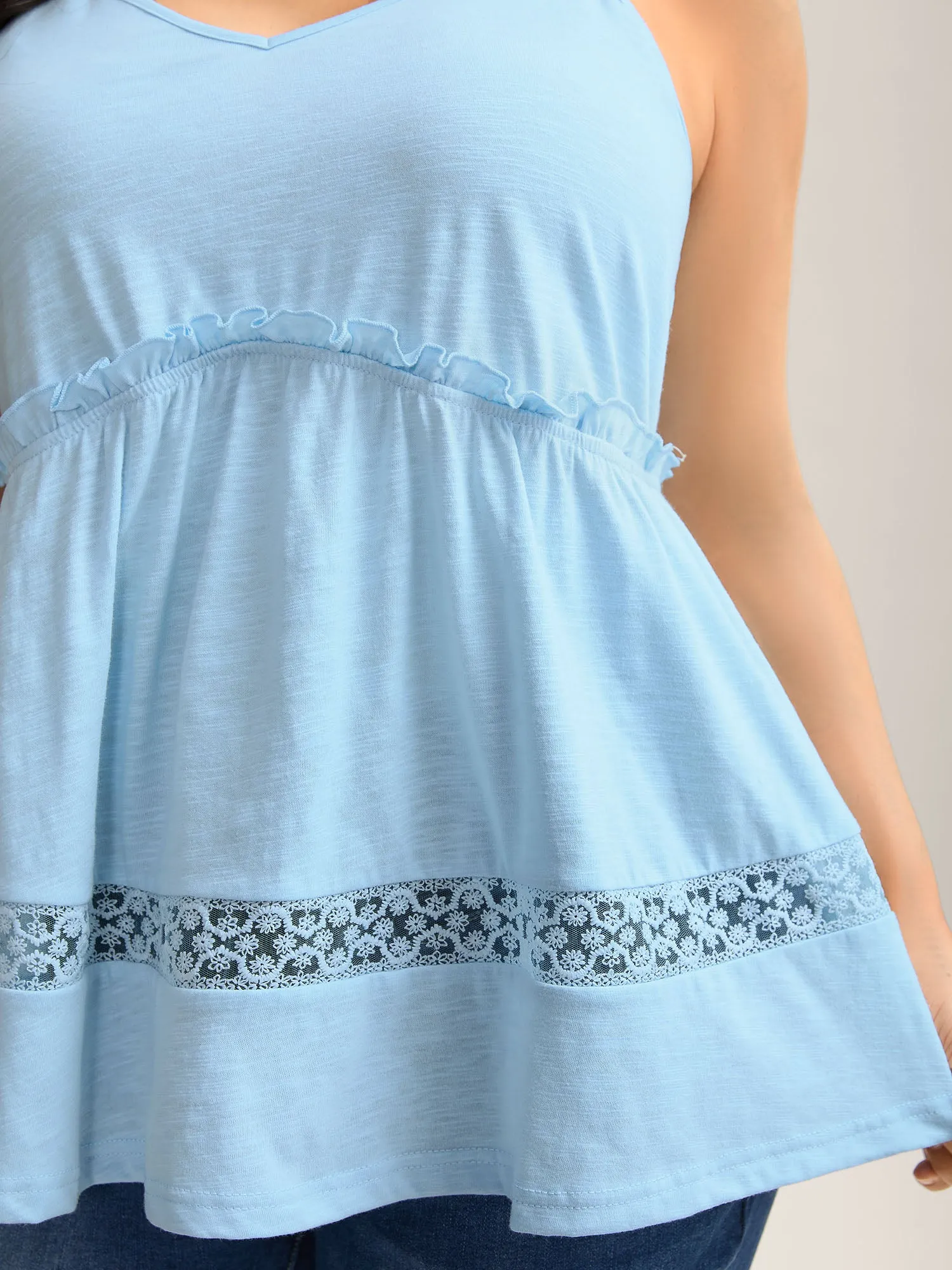 Lace Trim Pleated Plain Tank Top sold by Bloomchic product image thumbnail 2