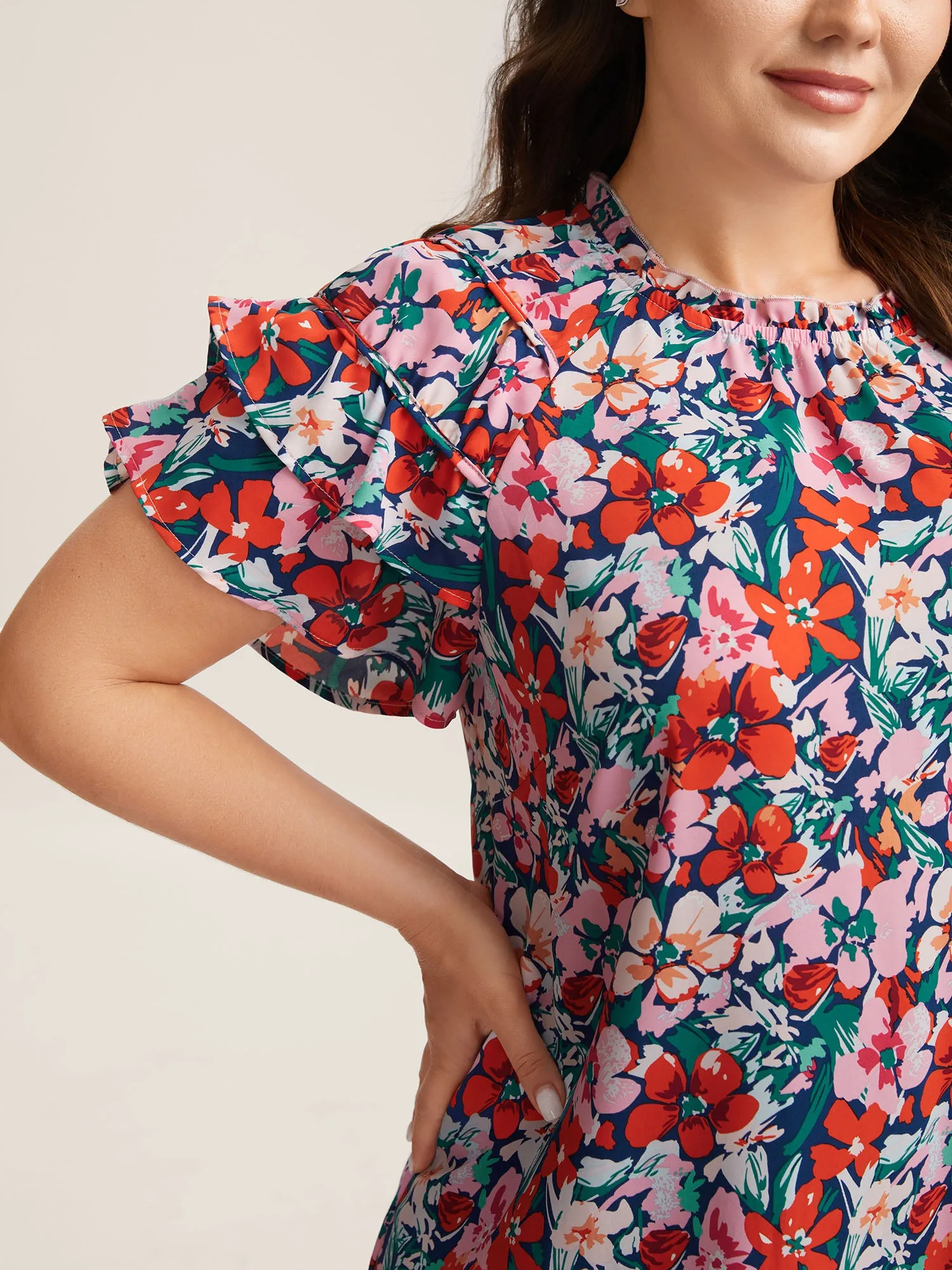 Groovy Floral Print Ruffled Layered Sleeve Blouse sold by Bloomchic product image thumbnail 2
