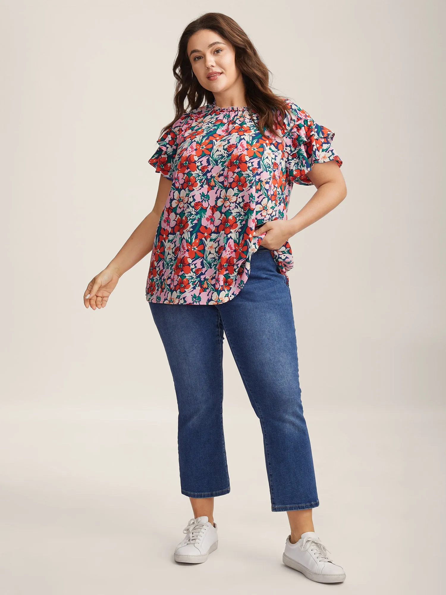 Groovy Floral Print Ruffled Layered Sleeve Blouse sold by Bloomchic product image thumbnail 3