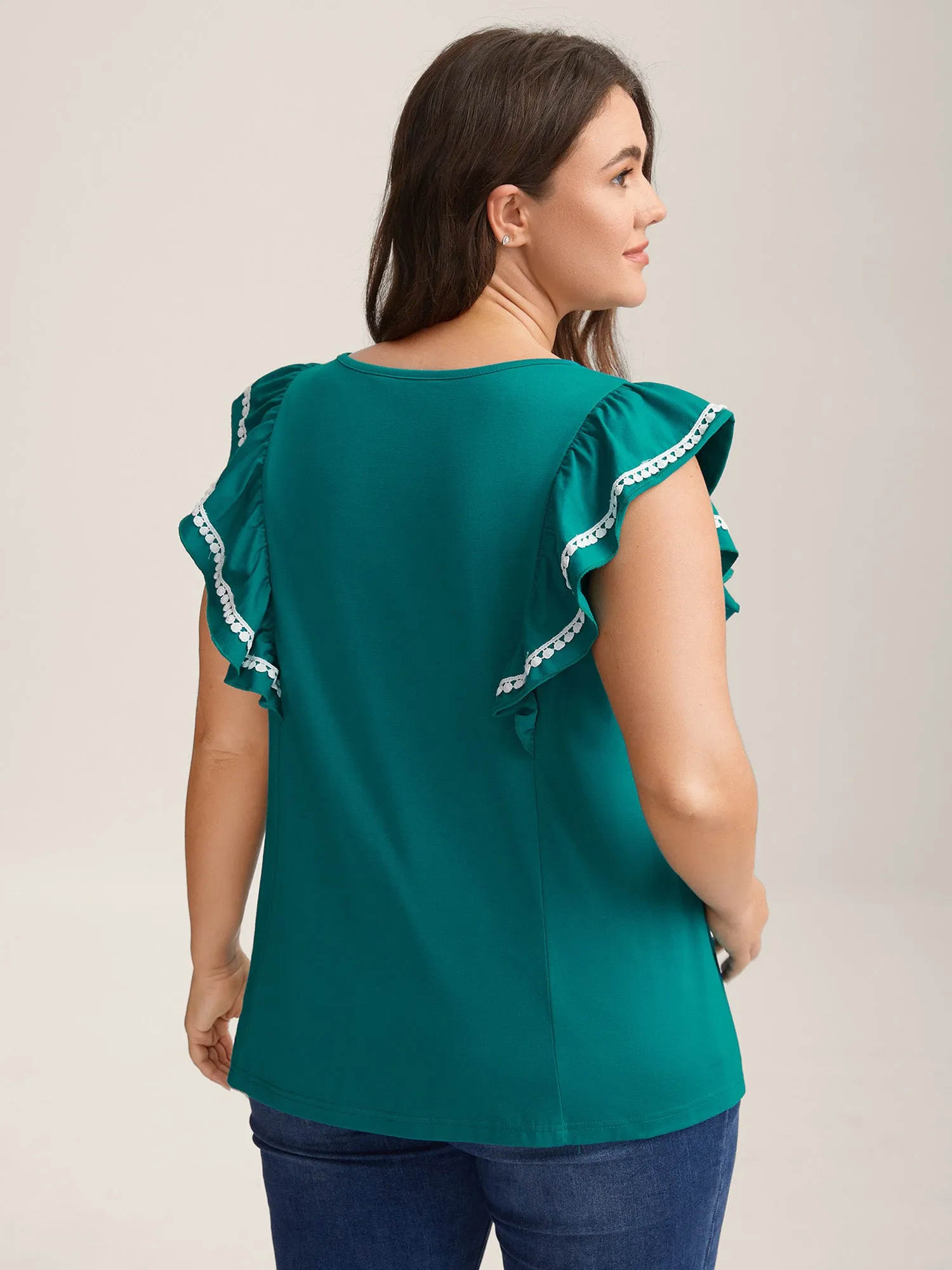 Color Contrast Lace Flutter Sleeve Sleeveless Top sold by Bloomchic product image thumbnail 4