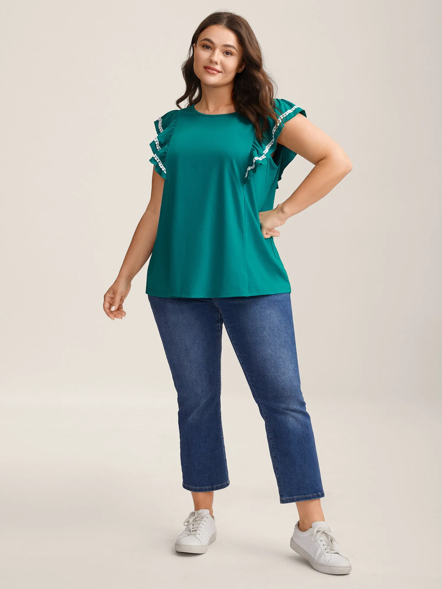 Color Contrast Lace Flutter Sleeve Sleeveless Top sold by Bloomchic product image thumbnail 3