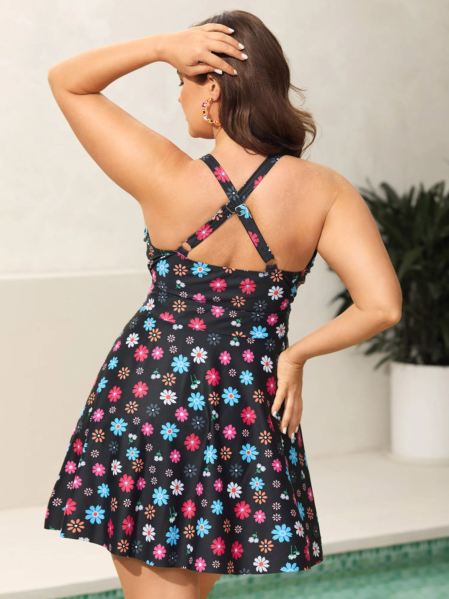 Colorful Floral Print Fit Flare Swim Dress sold by Bloomchic product image thumbnail 2